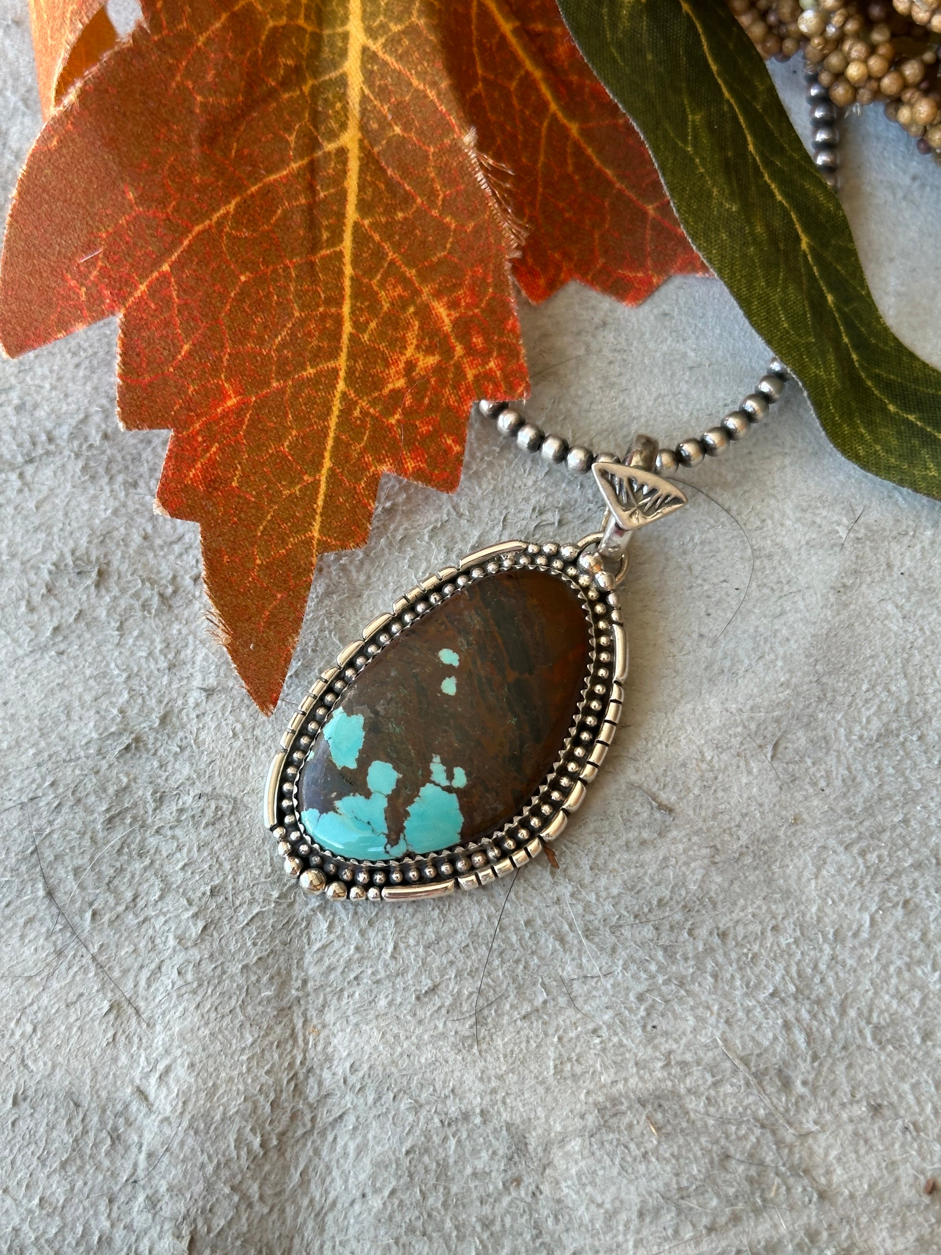 Southwest Handmade #8 Turquoise & Sterling Silver Pendant