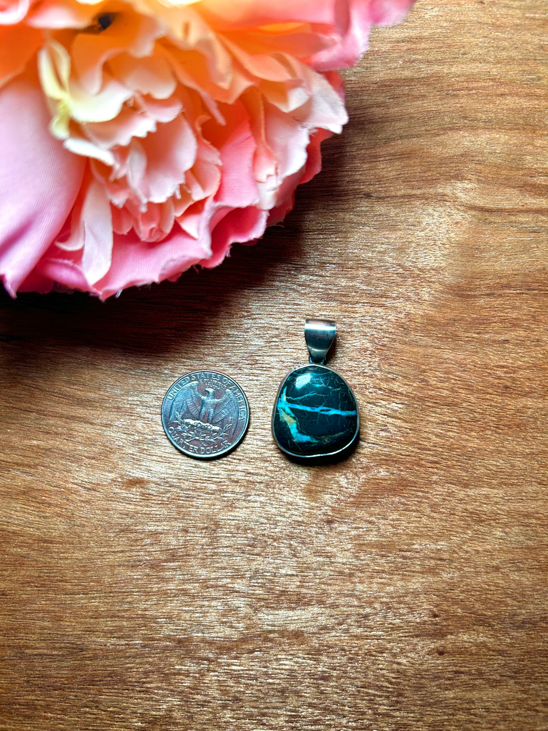 Navajo Made Blue Moon Turquoise & Sterling Silver Pendant