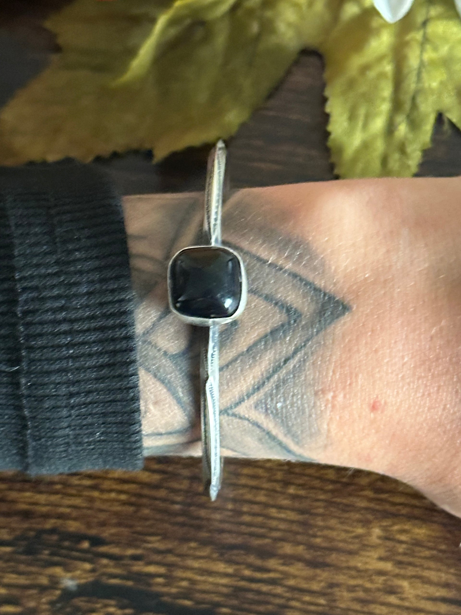 Navajo Made Onyx & Sterling Silver Cuff Bracelet