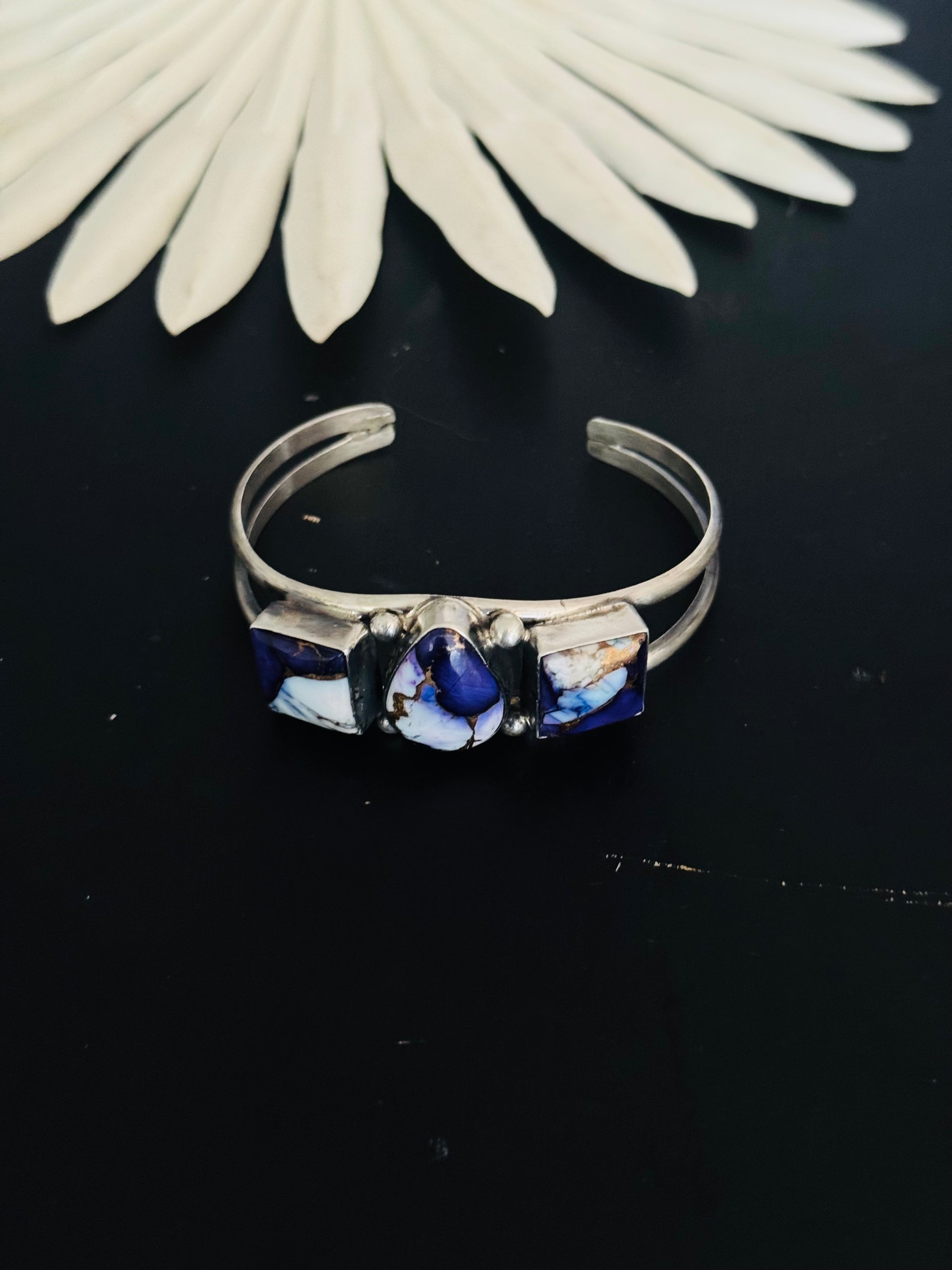 Augustine Largo Grape Dahlia & Sterling Silver Cuff Bracelet