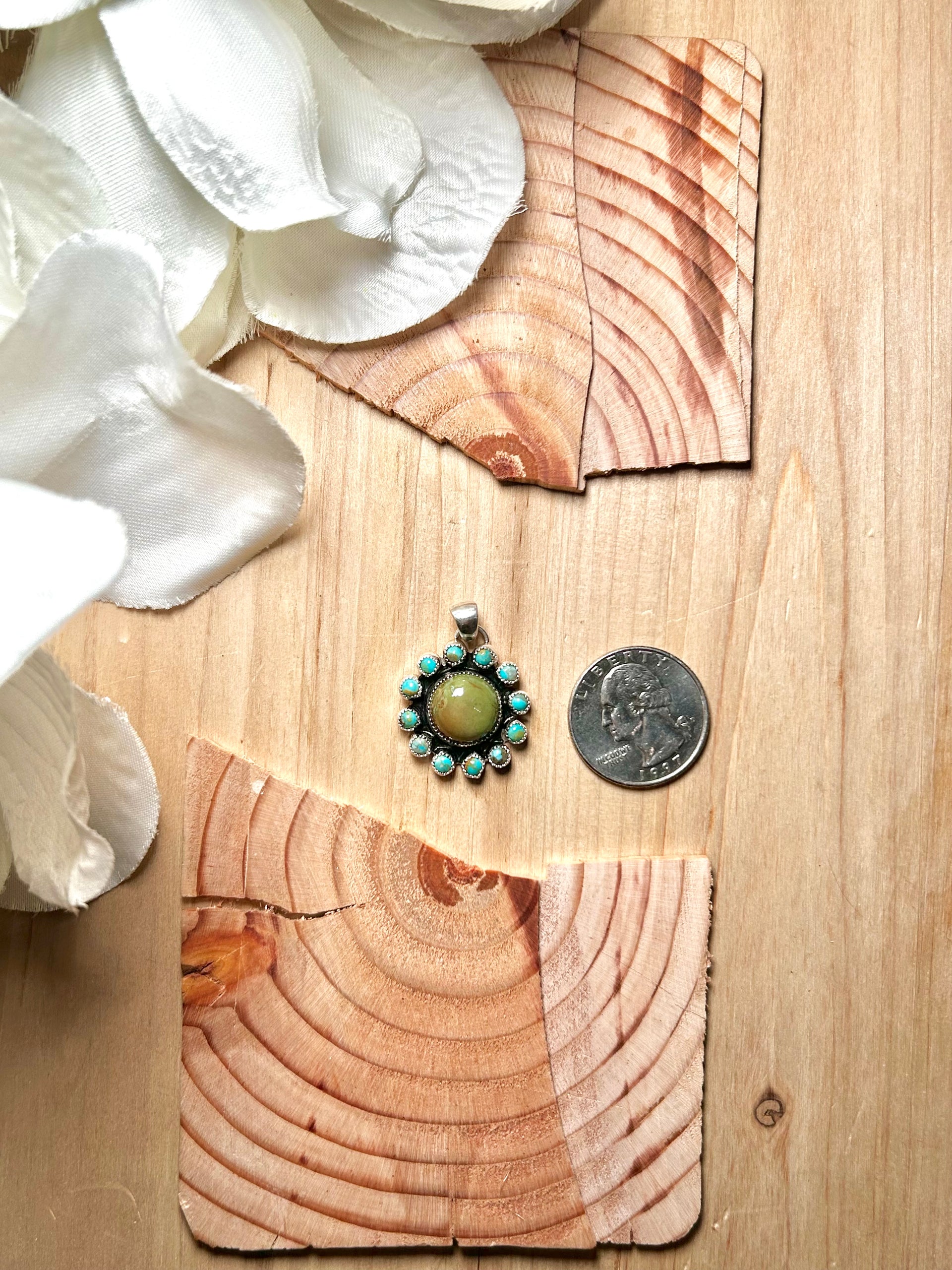 Navajo Made Kingman Turquoise & Sterling Silver Pendant