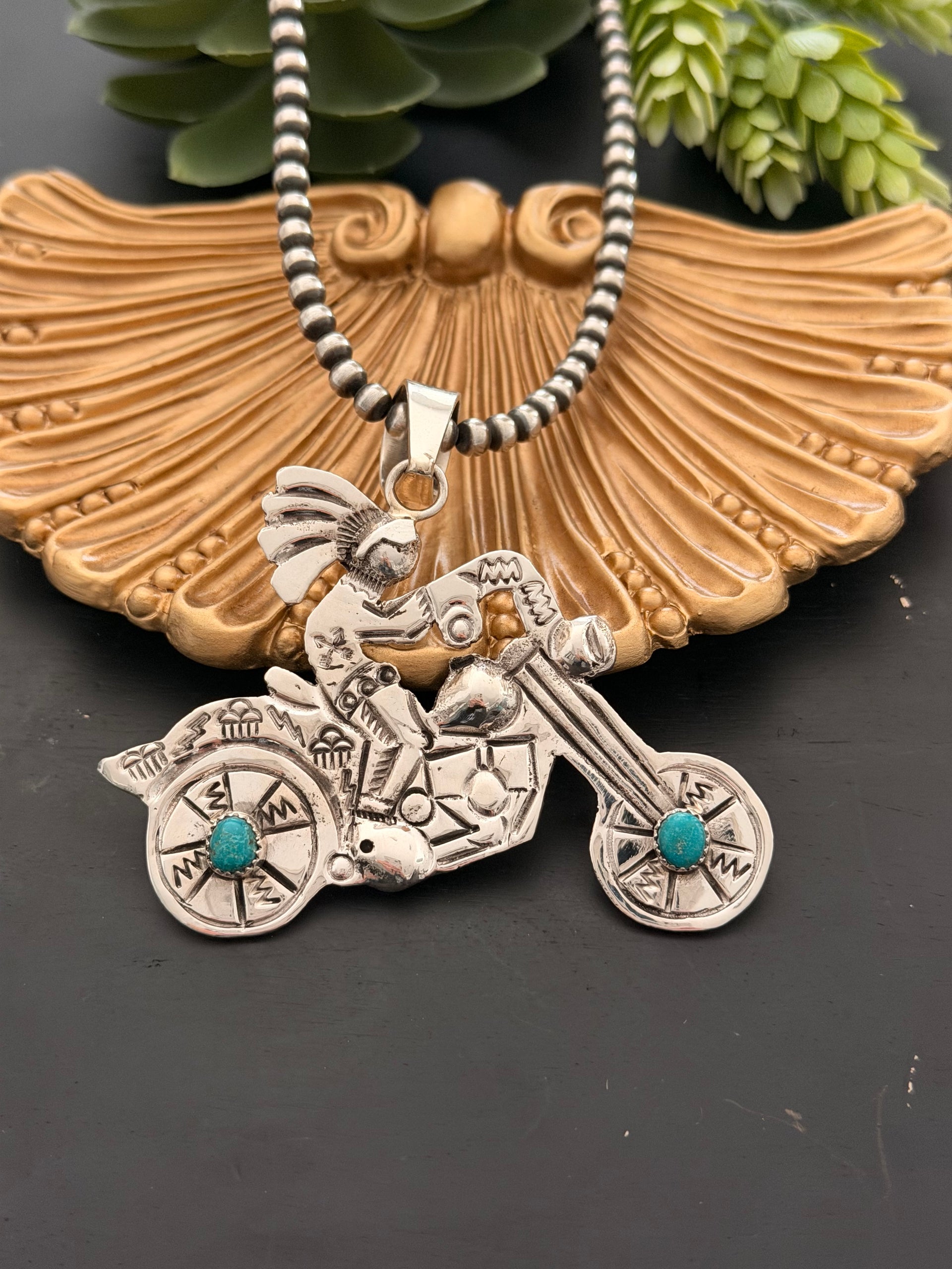 Navajo Made Kingman Turquoise & Sterling Silver Pendant