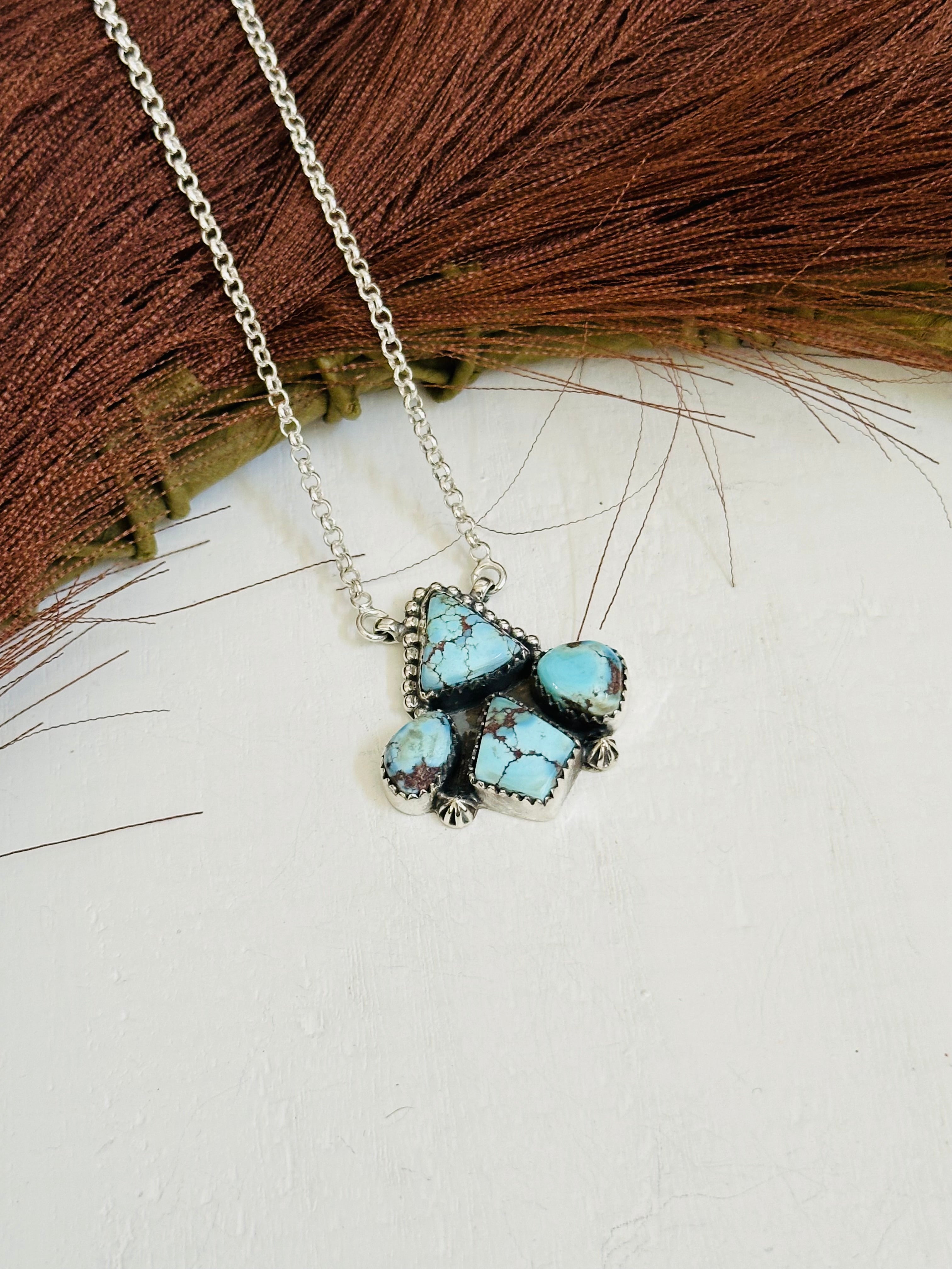 TTD “Blossom” Golden Hills Turquoise & Sterling Silver Cluster Necklace