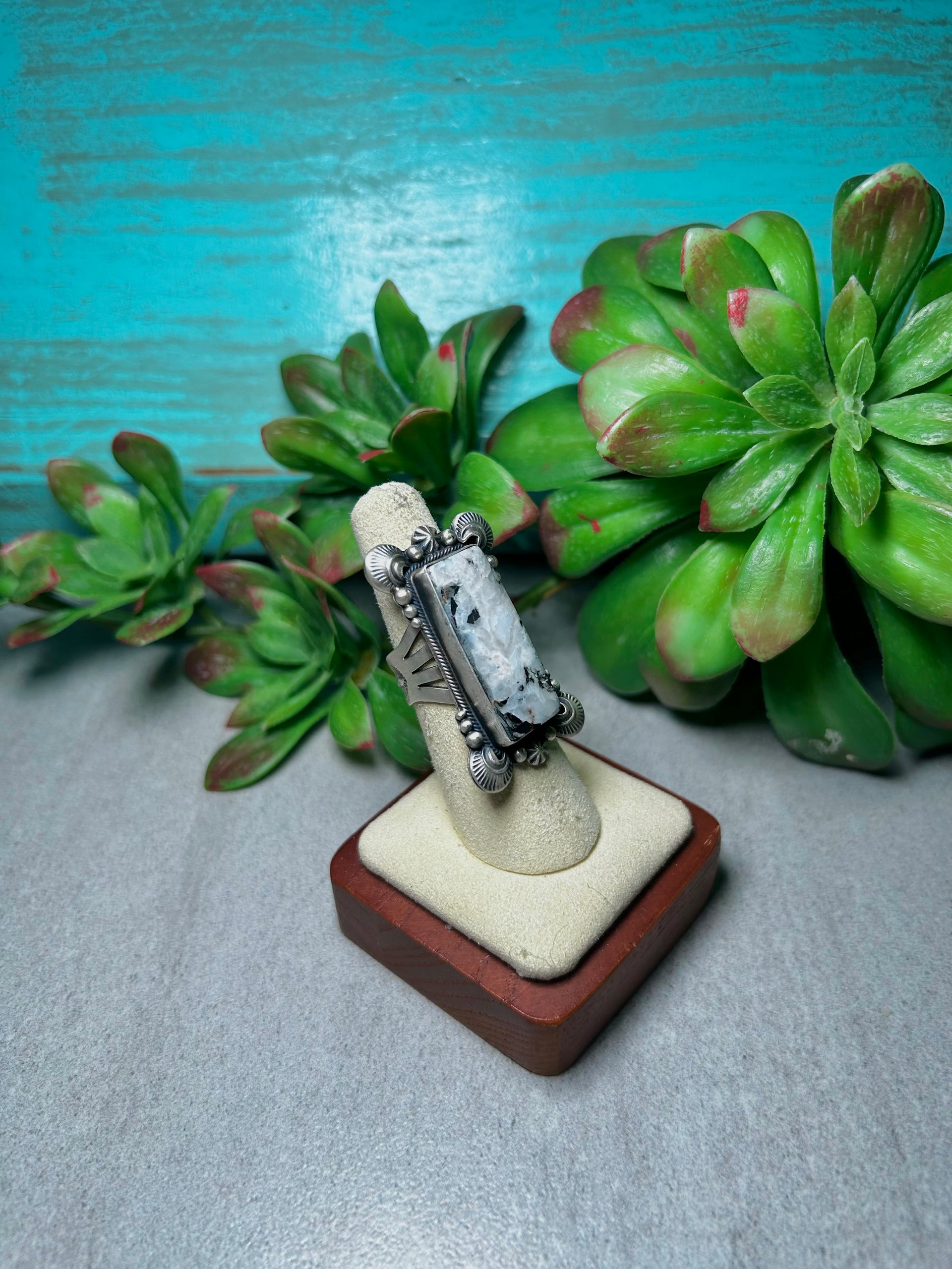 Randy Boyd White Buffalo & Sterling Silver Ring Size 6.5