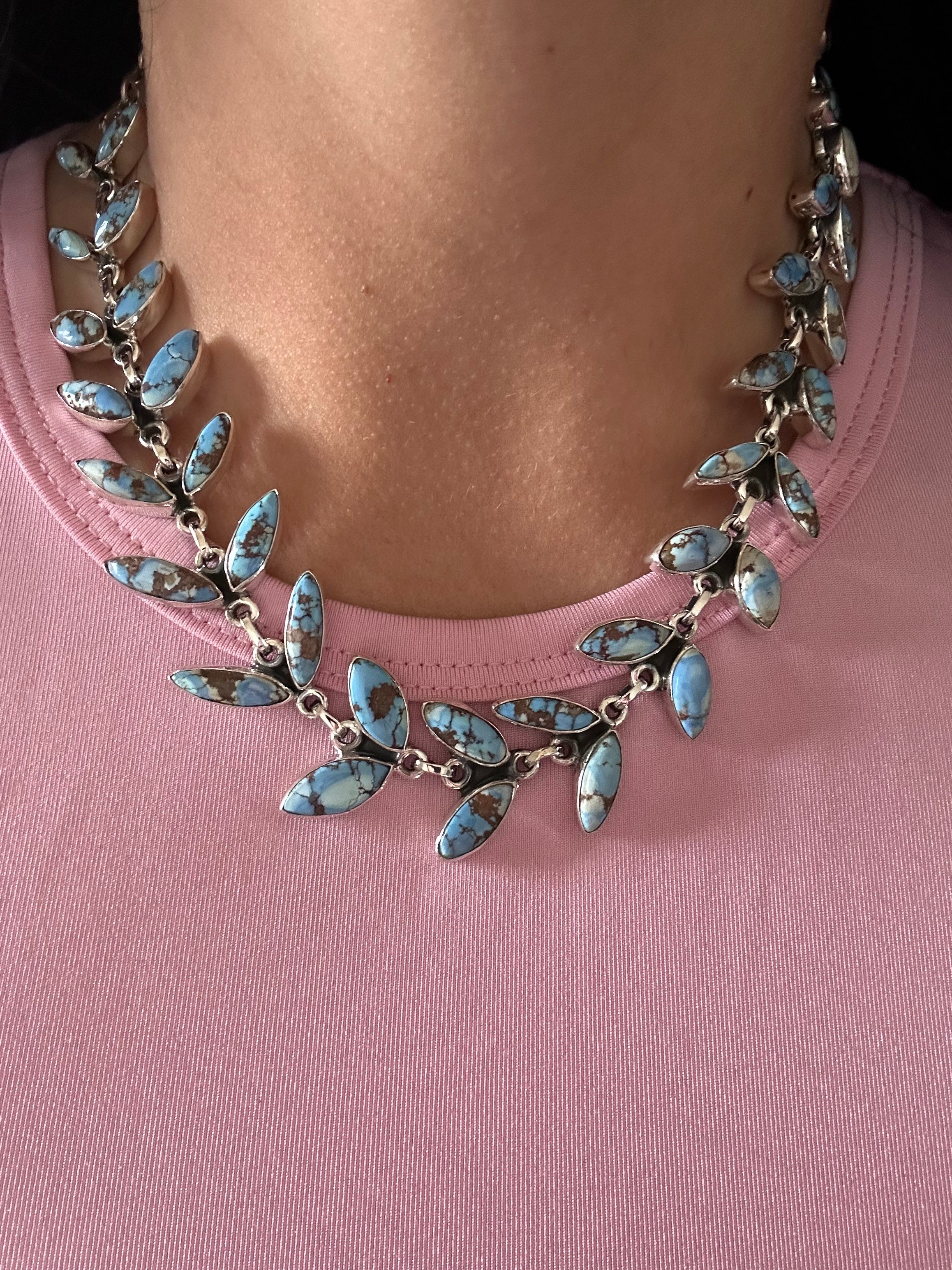 Southwest Handmade Golden Hills Turquoise & Sterling Silver Chocker Necklace