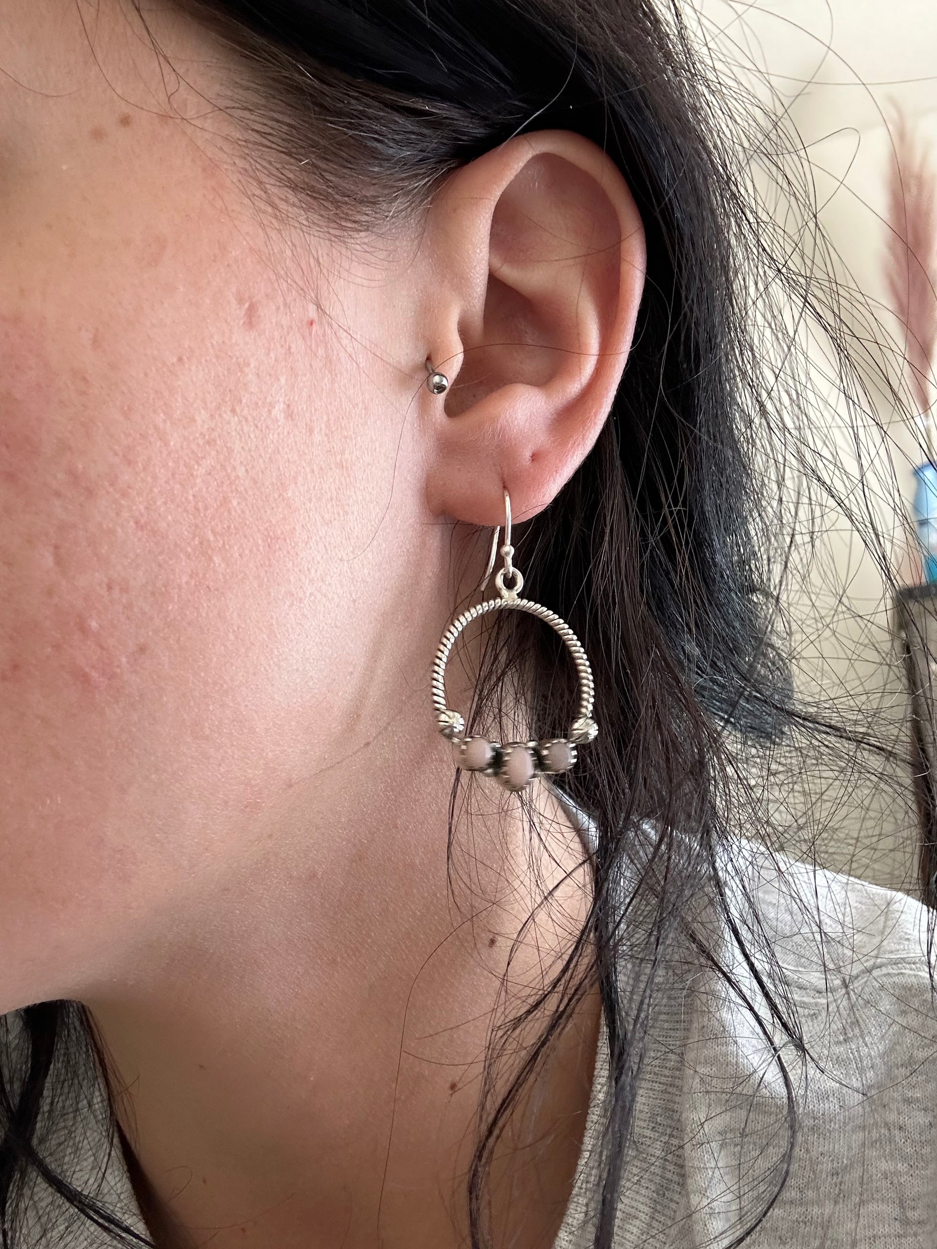 Southwest Handmade Peruvian Pink Opal & Sterling Silver Dangle Earrings