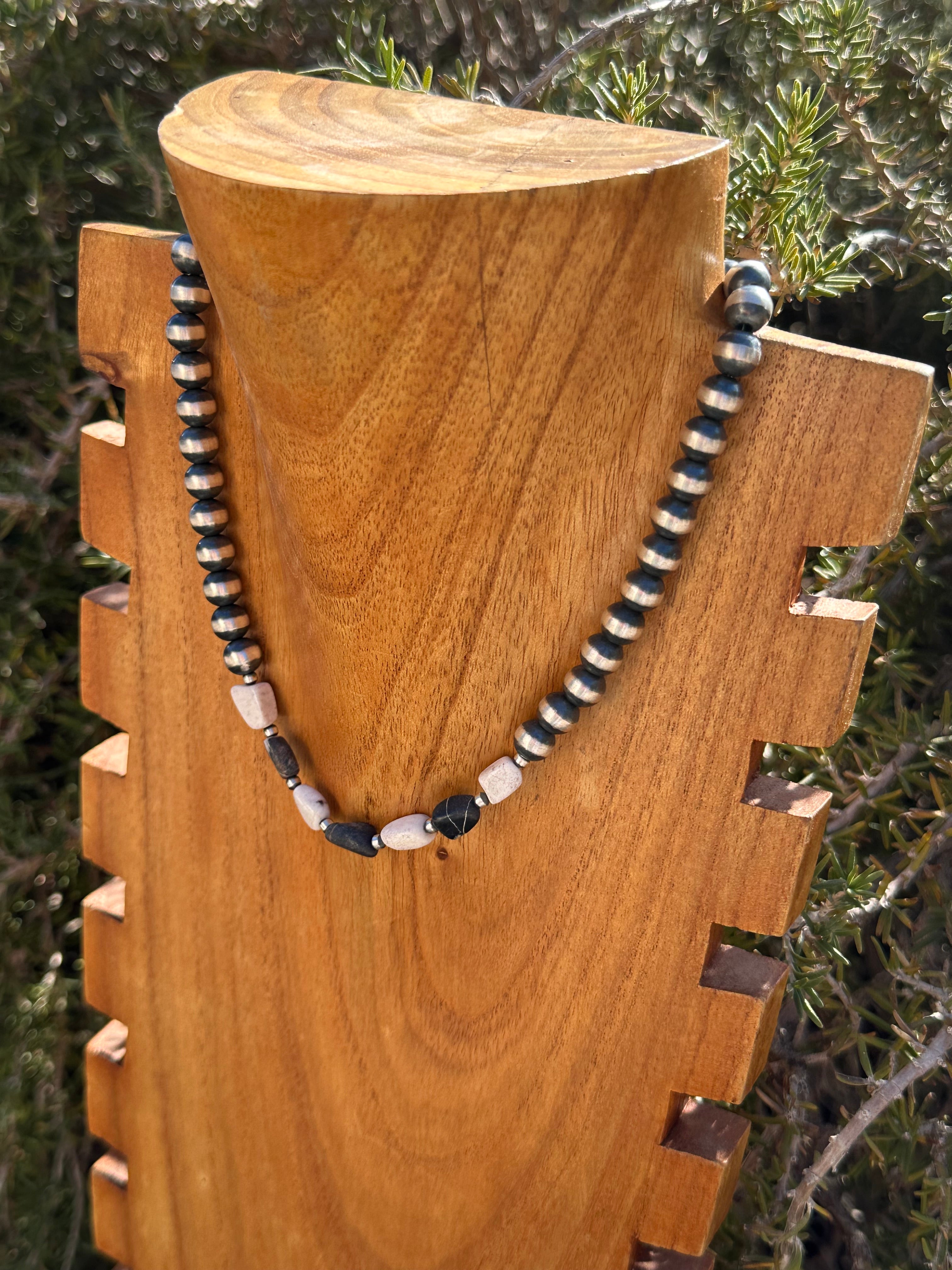 Navajo Strung White Buffalo & Sterling Silver 8 MM Pearl Necklaces