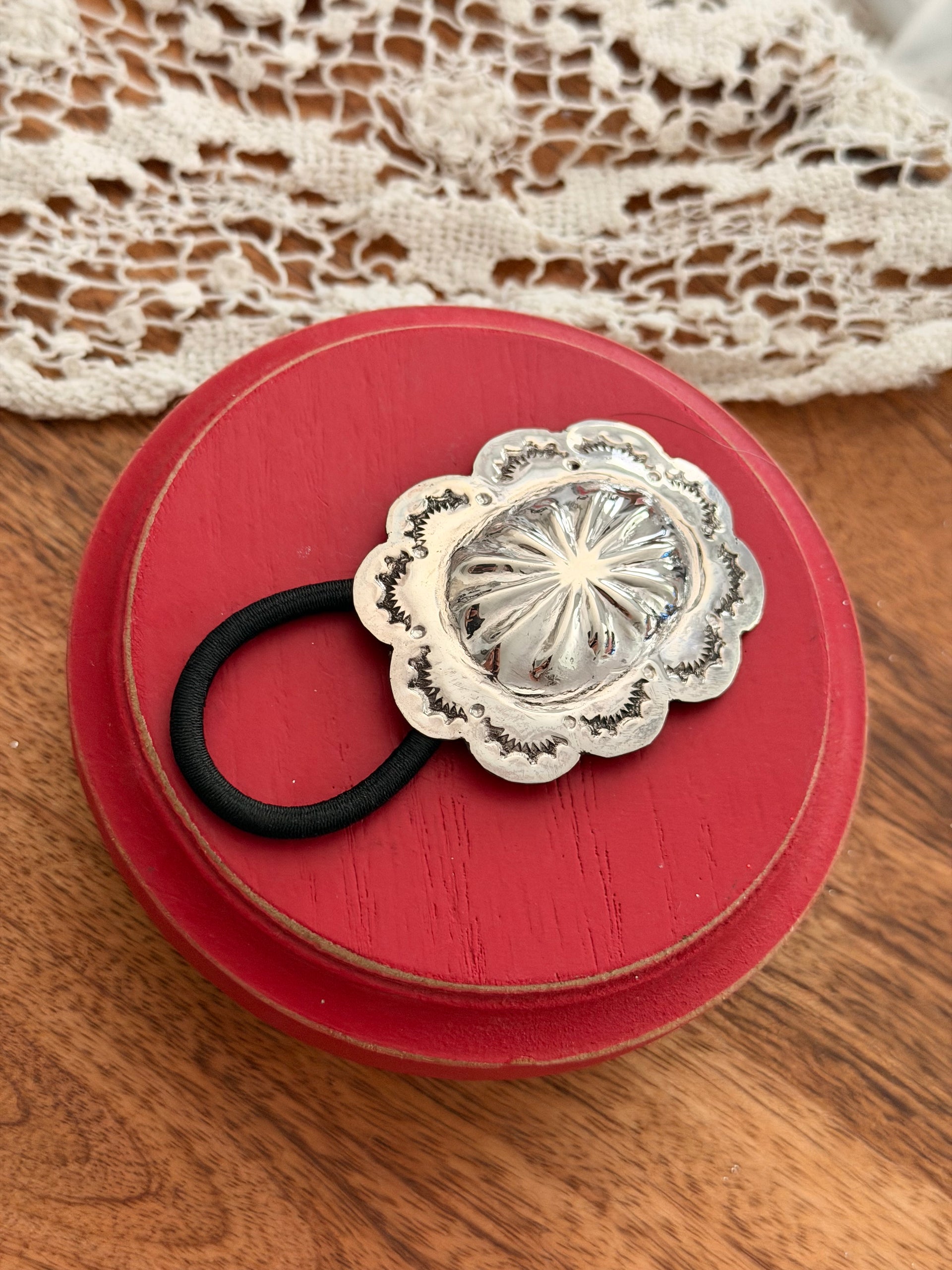 Navajo Made Sterling Silver Concho Ponytail Holder
