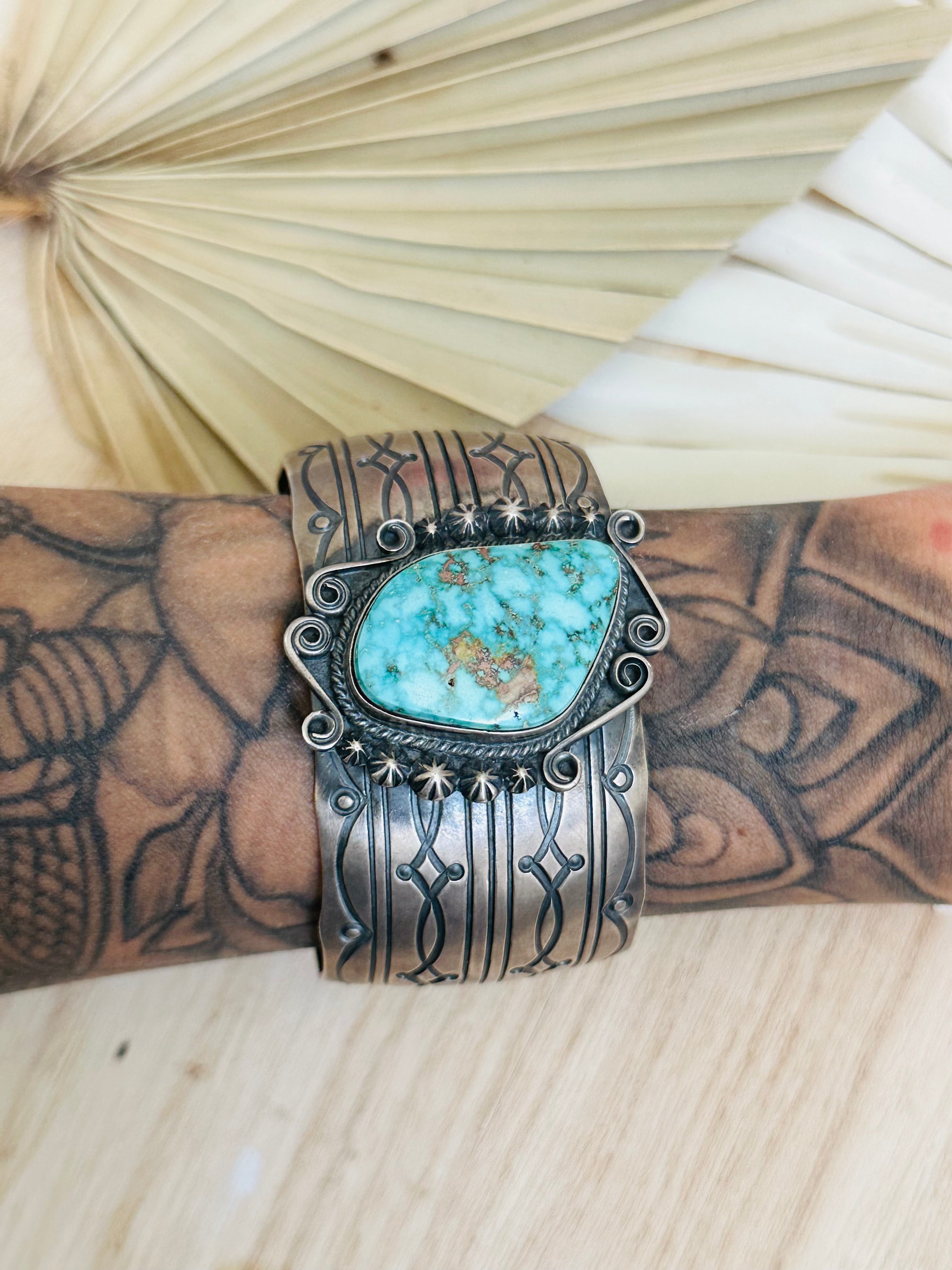 Navajo Made Royston Turquoise & Sterling Silver Cuff Bracelet