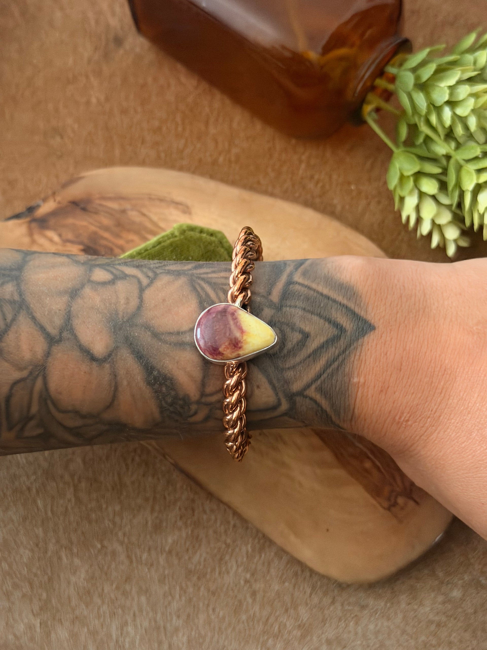 Navajo Made Purple Spiny Oyster & Copper Cuff Bracelet