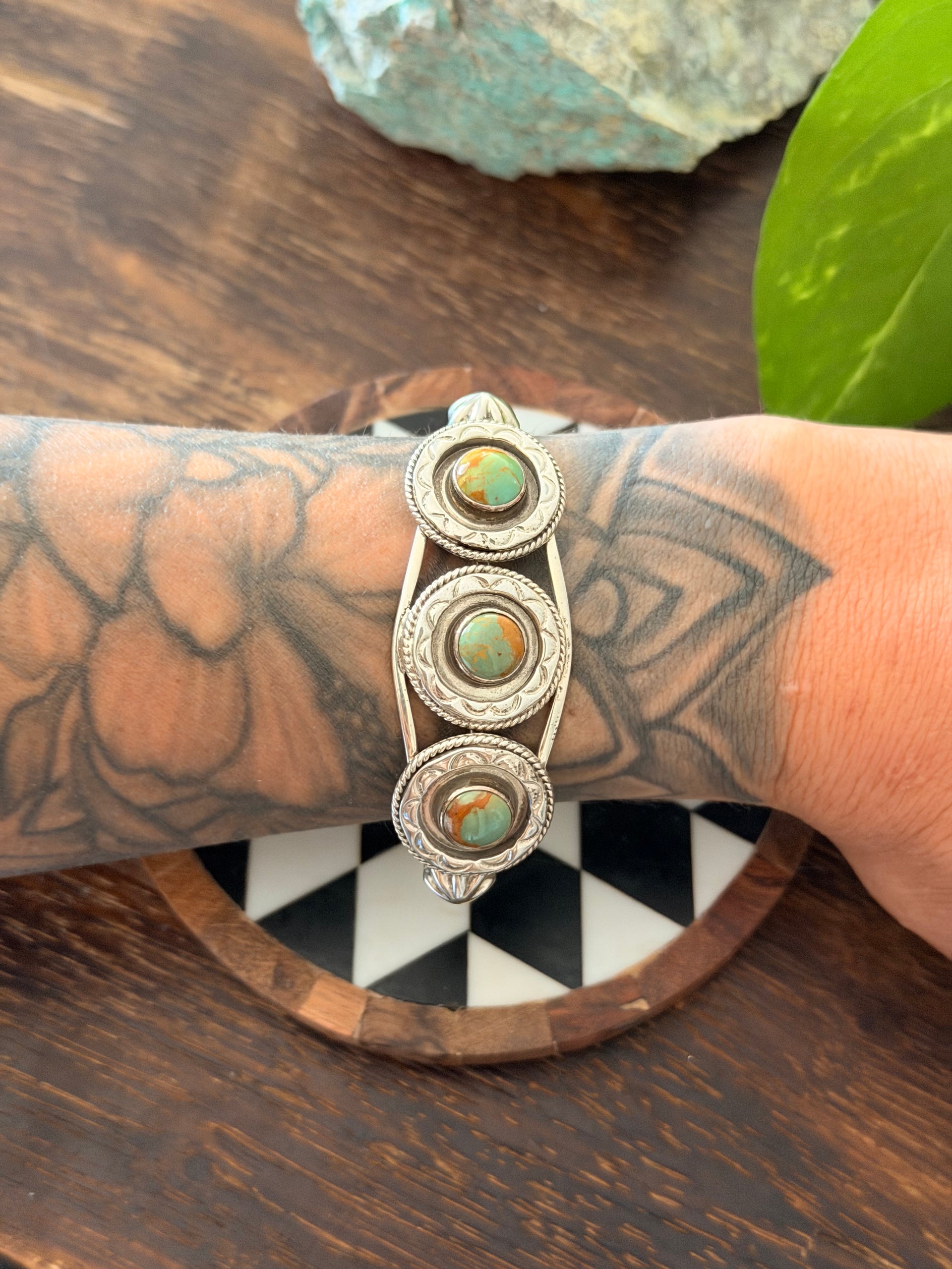 Navajo Made Kingman Turquoise & Sterling Silver Cuff Bracelet