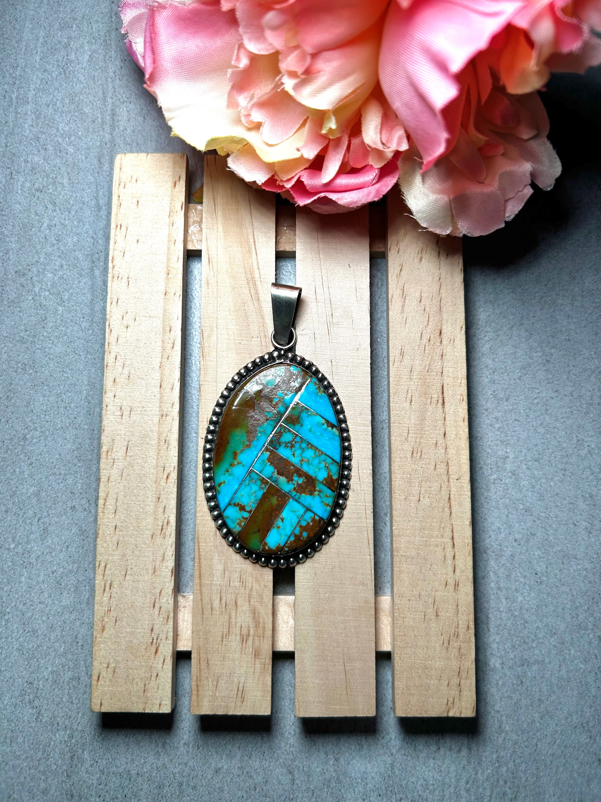 Navajo Made Kingman Turquoise & Sterling Silver Pendant
