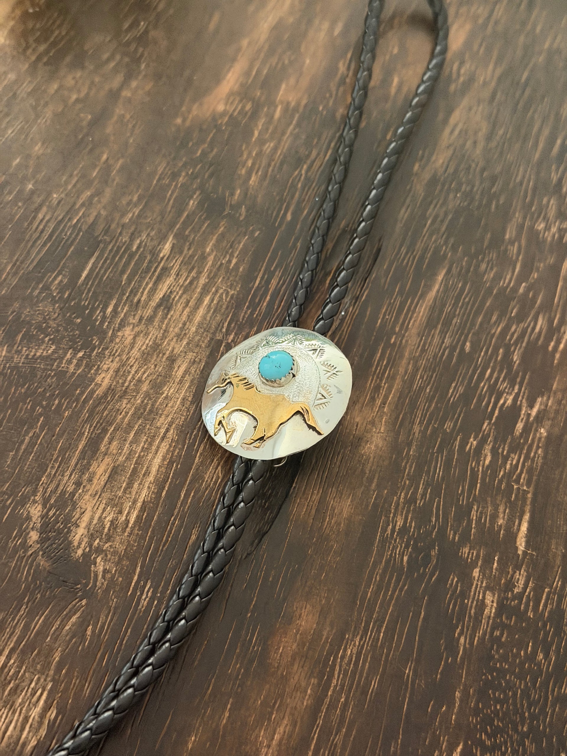Navajo Made Kingman Turquoise & Sterling Silver Bolo Tie