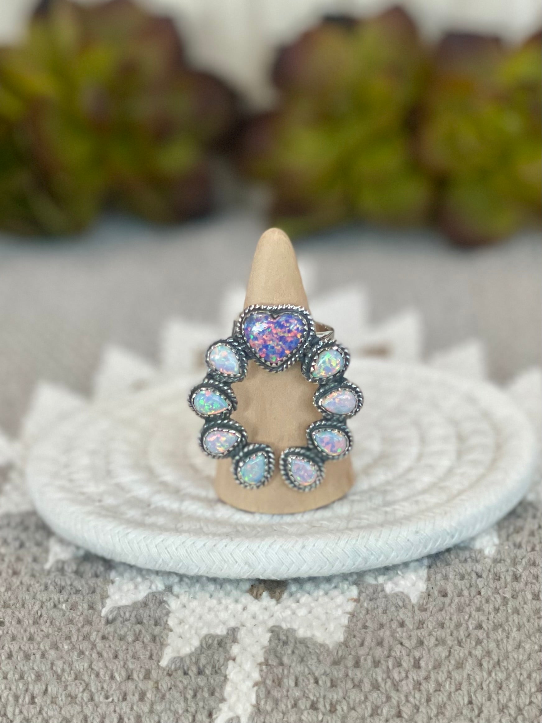 Southwest Handmade Opal & Sterling Silver Adjustable Naja Ring