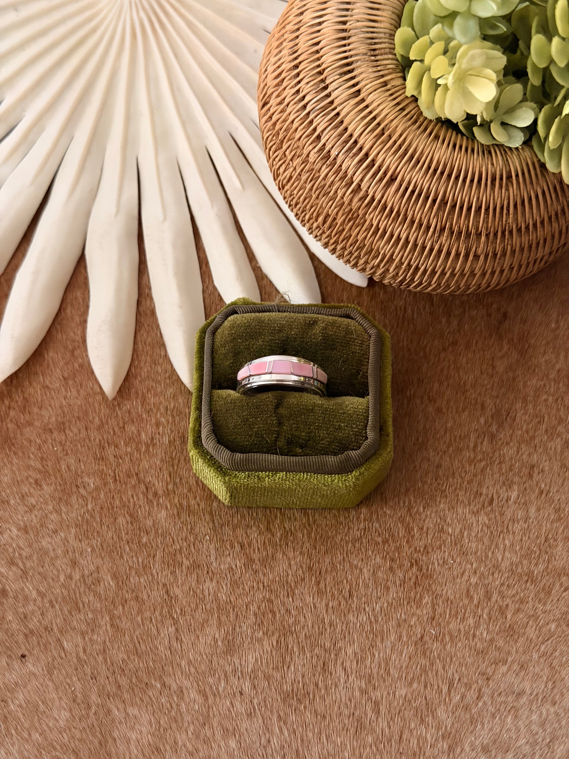 Navajo Made Pink Conch & Sterling Silver Ring