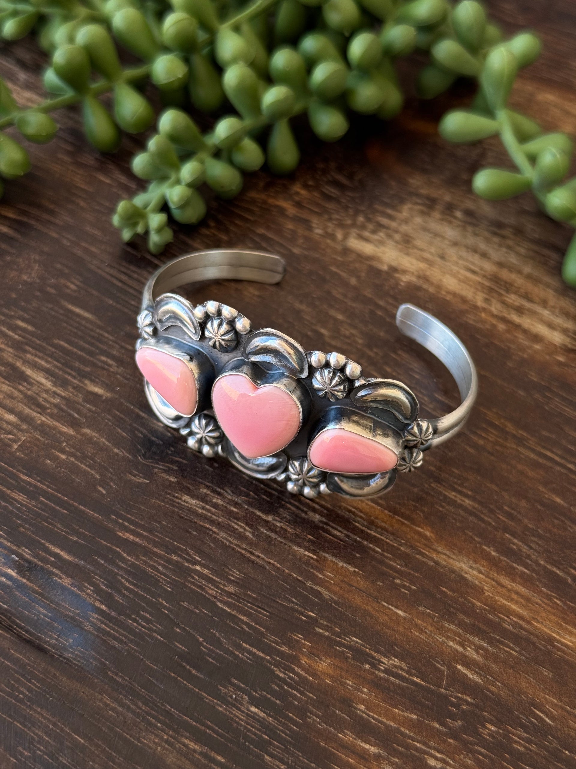 Jeff James Pink Conch & Sterling Silver Cuff Bracelet