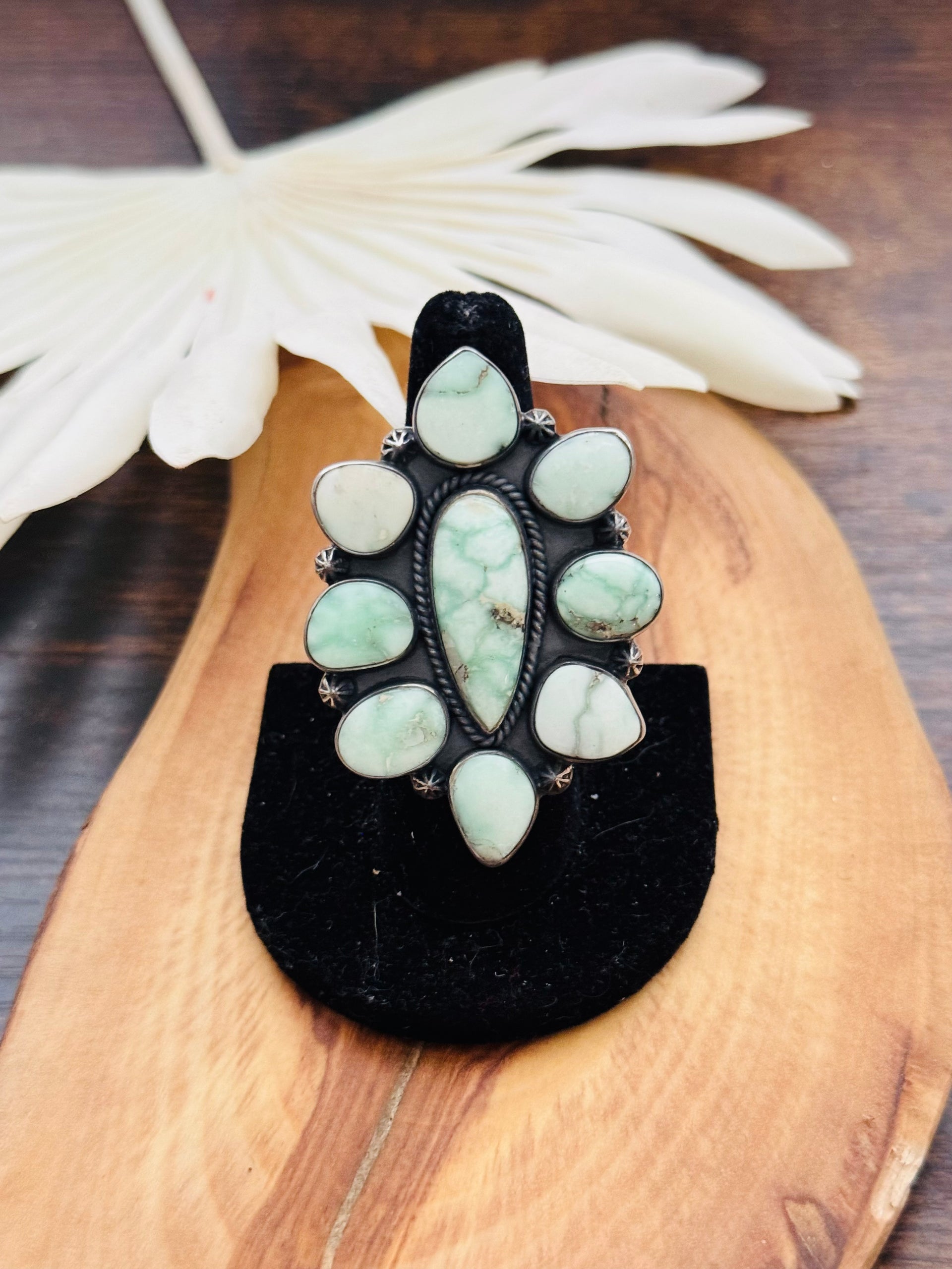 Southwest Handmade Paloma Variscite & Sterling Silver Adjustable Cluster Ring