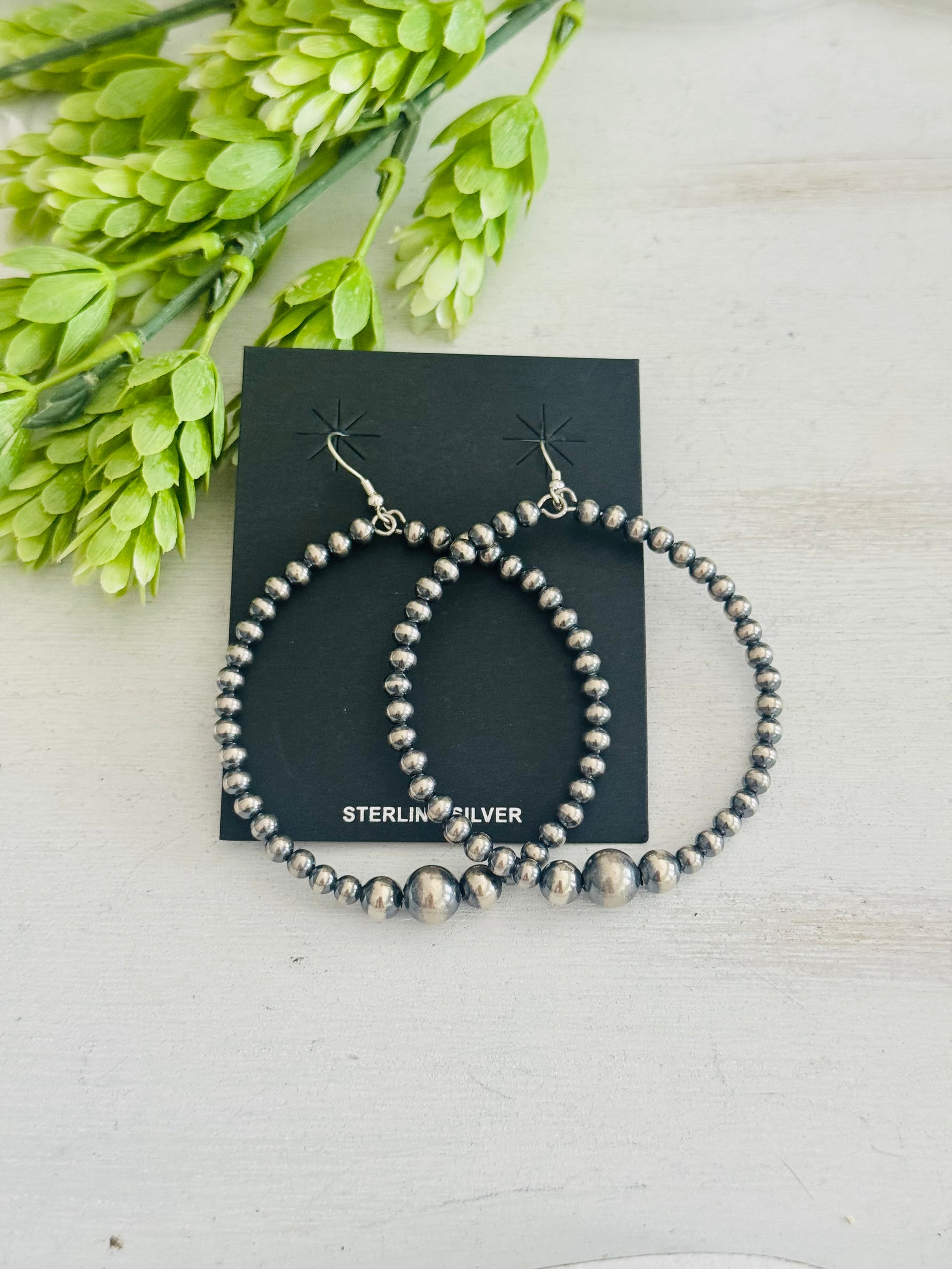 Navajo Strung Sterling Silver Graduated Pearls Dangle Earrings