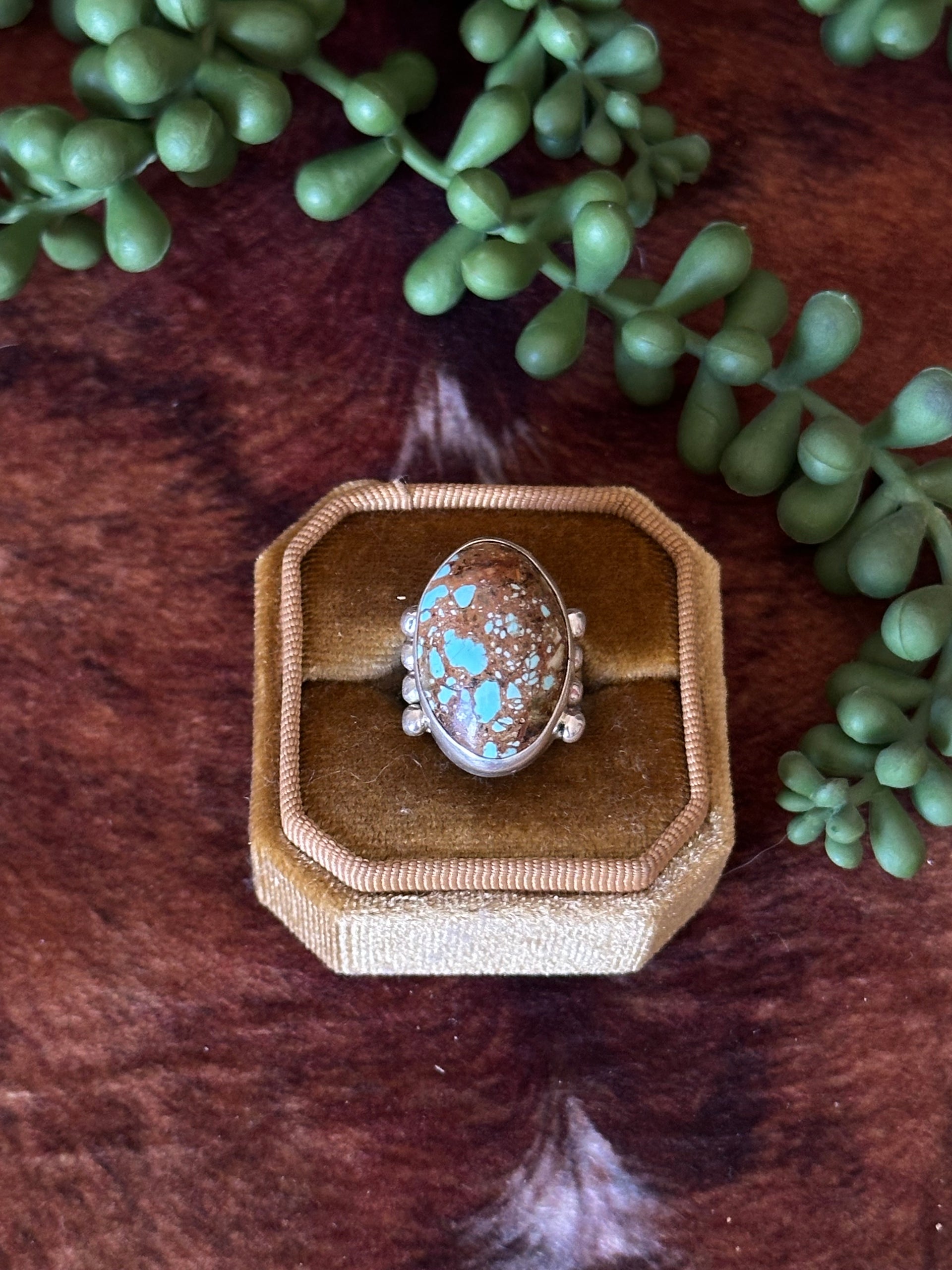 Navajo Made Kingman Turquoise & Sterling Silver Ring Size 5.75