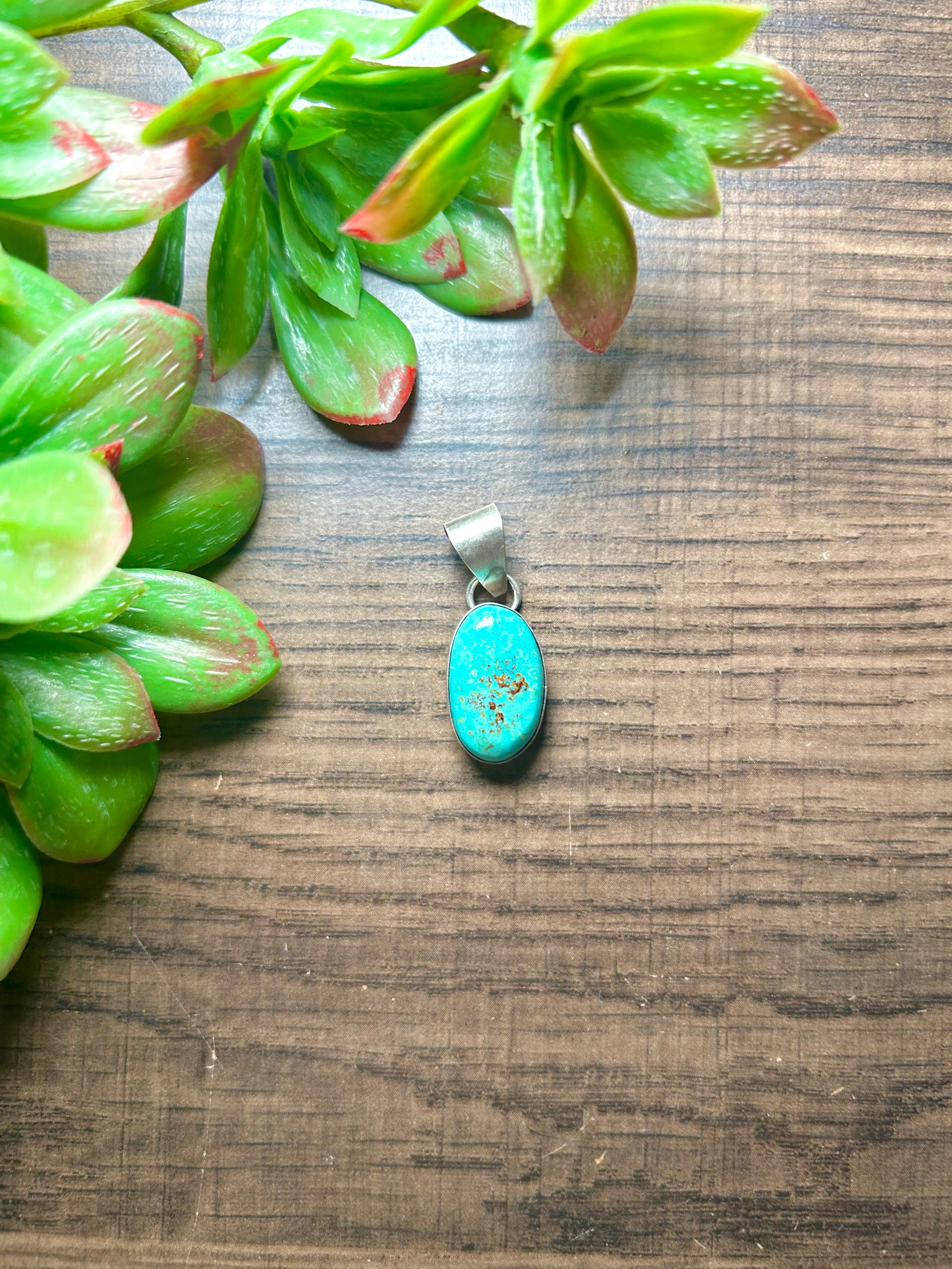 Navajo Made Kingman Turquoise & Sterling Silver Pendant