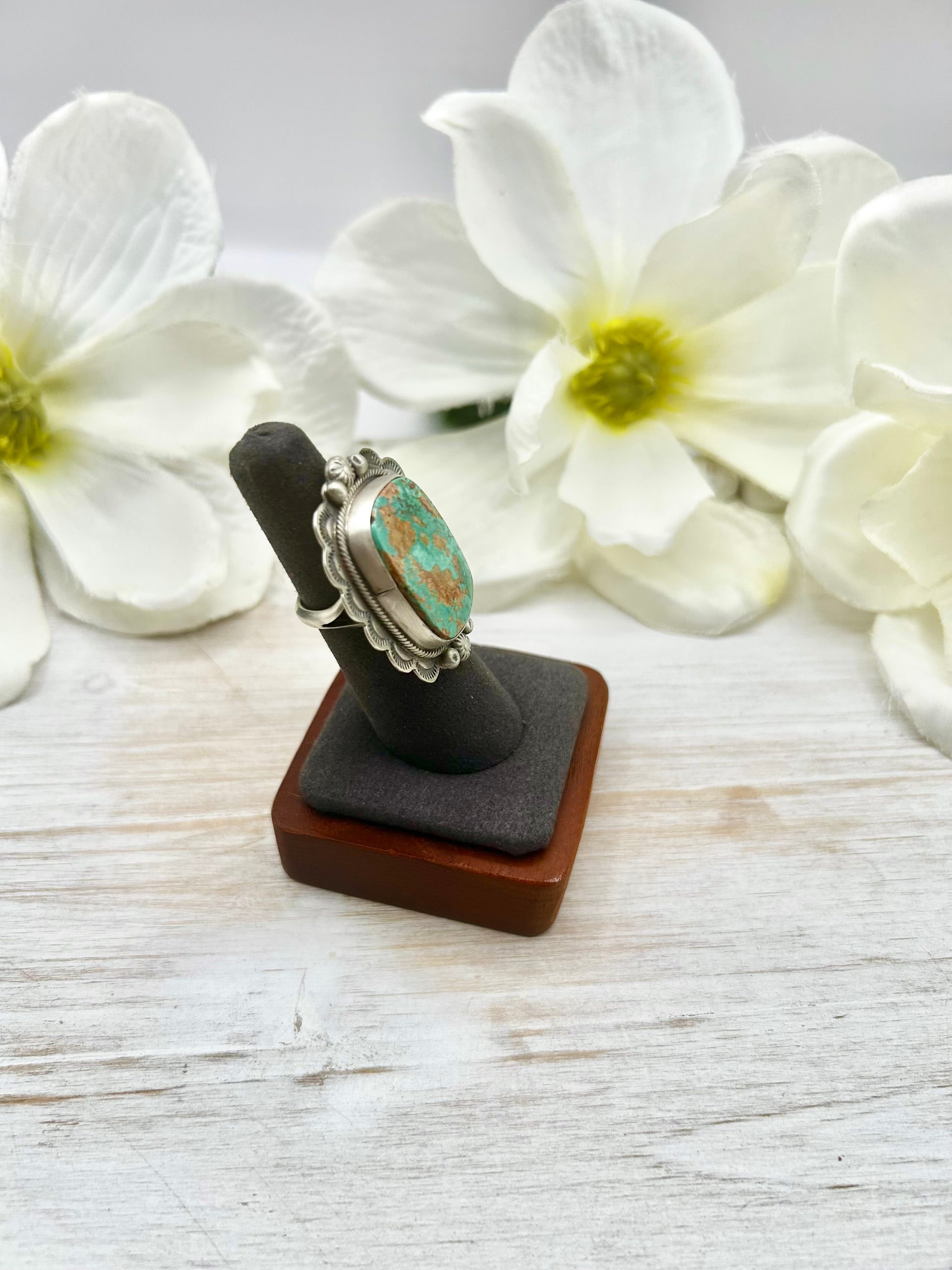 Navajo Made Natural Royston Turquoise & Sterling Silver Ring Size 6.25