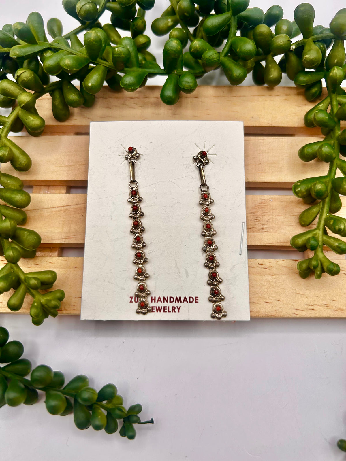 Zuni Made Red Coral & Sterling Silver Post Earrings