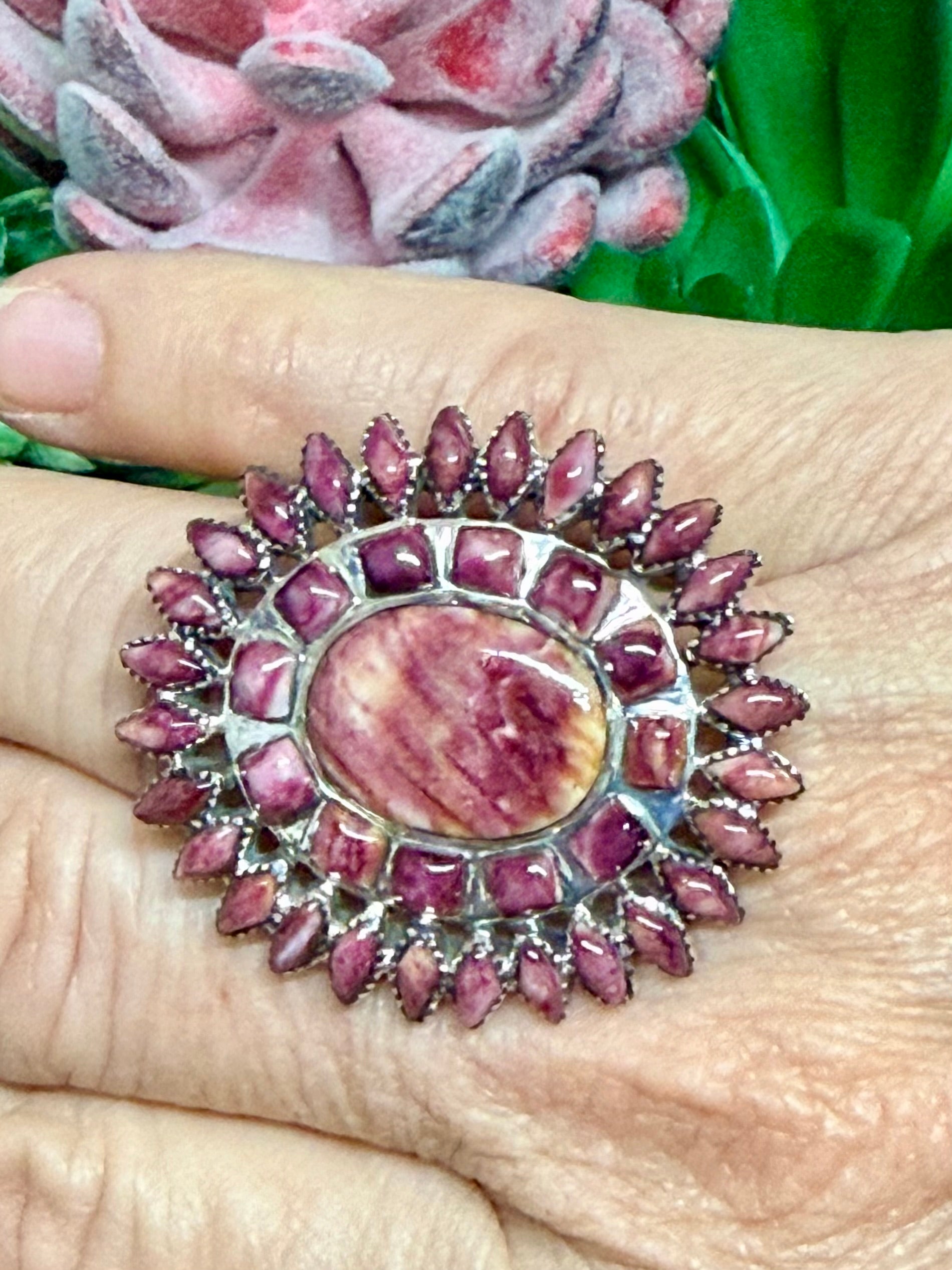 Southwest Purple Spiny Oyster & Sterling Silver Adjustable Ring