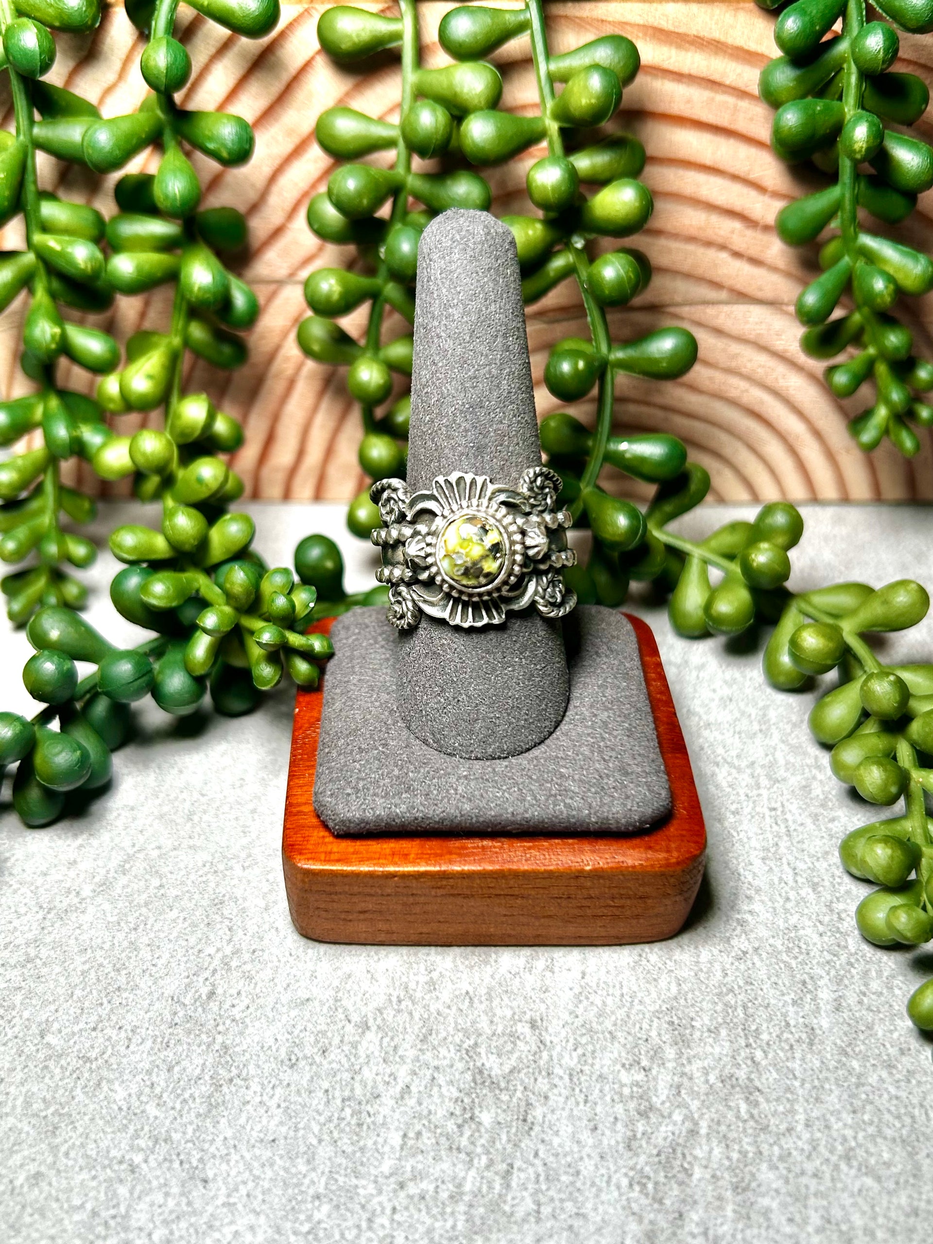 Navajo Made Palomino Variscite & Sterling Silver Adjustable Ring