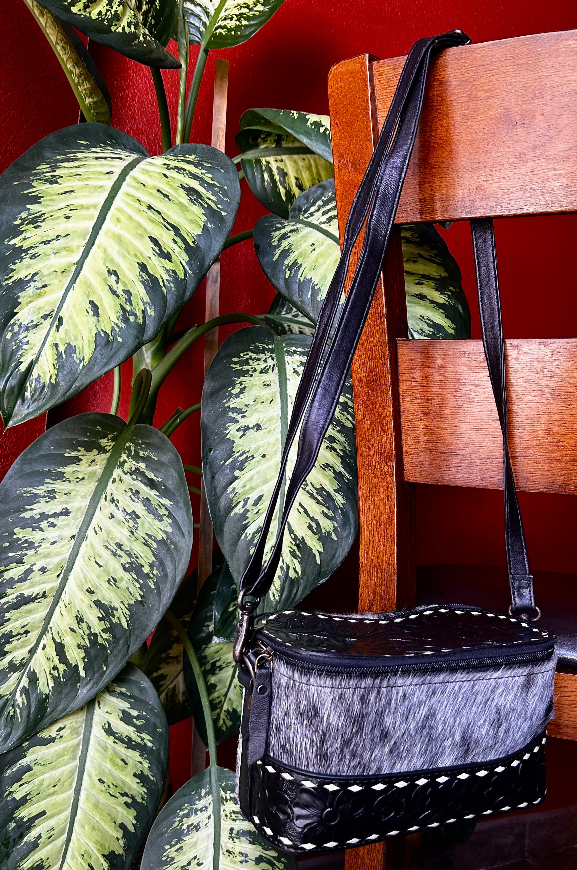 Genuine Cowhide & Tooled Leather Make up Bag