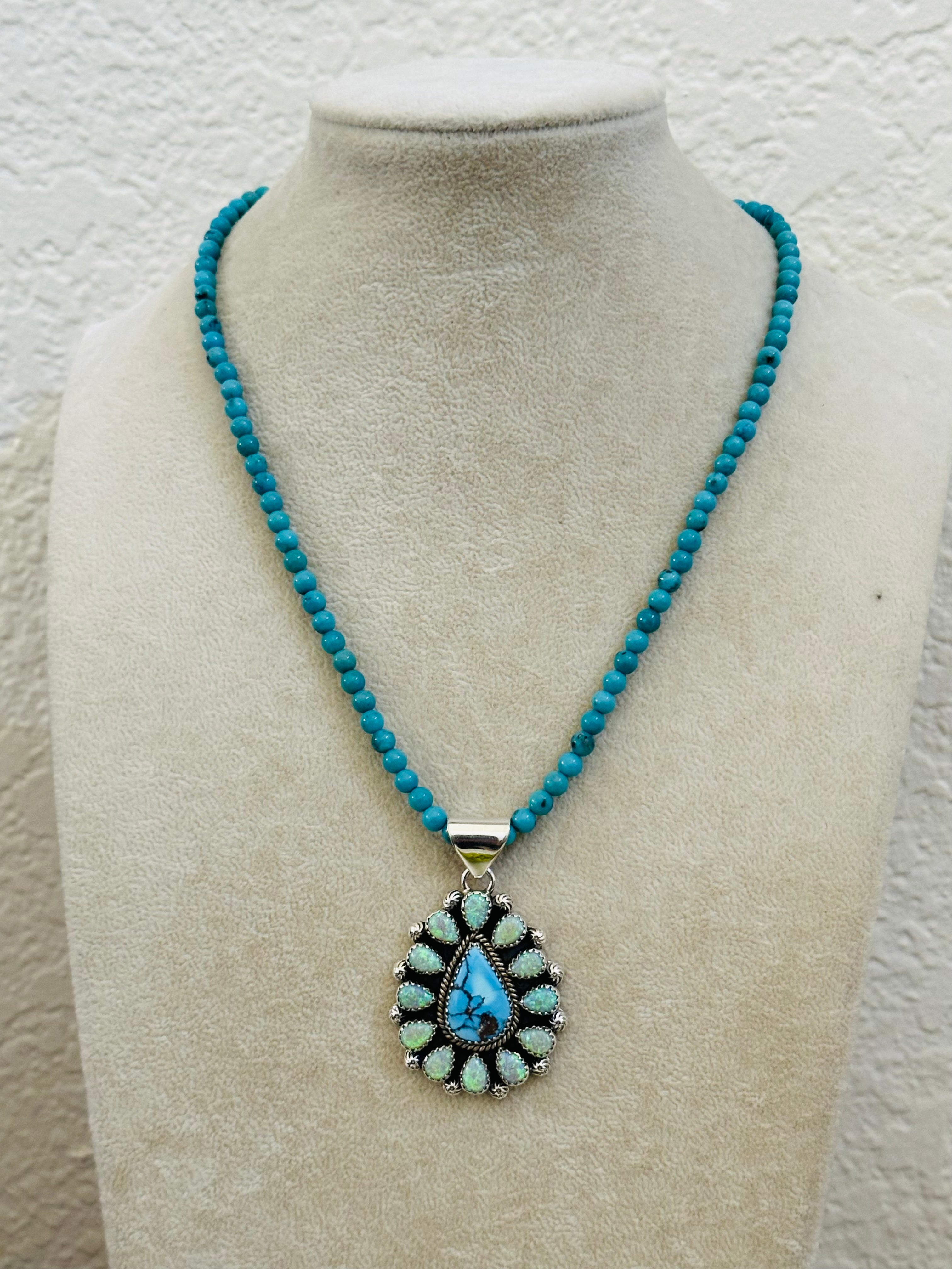 Southwest Handmade Multi Stone & Sterling Silver Cluster Pendant