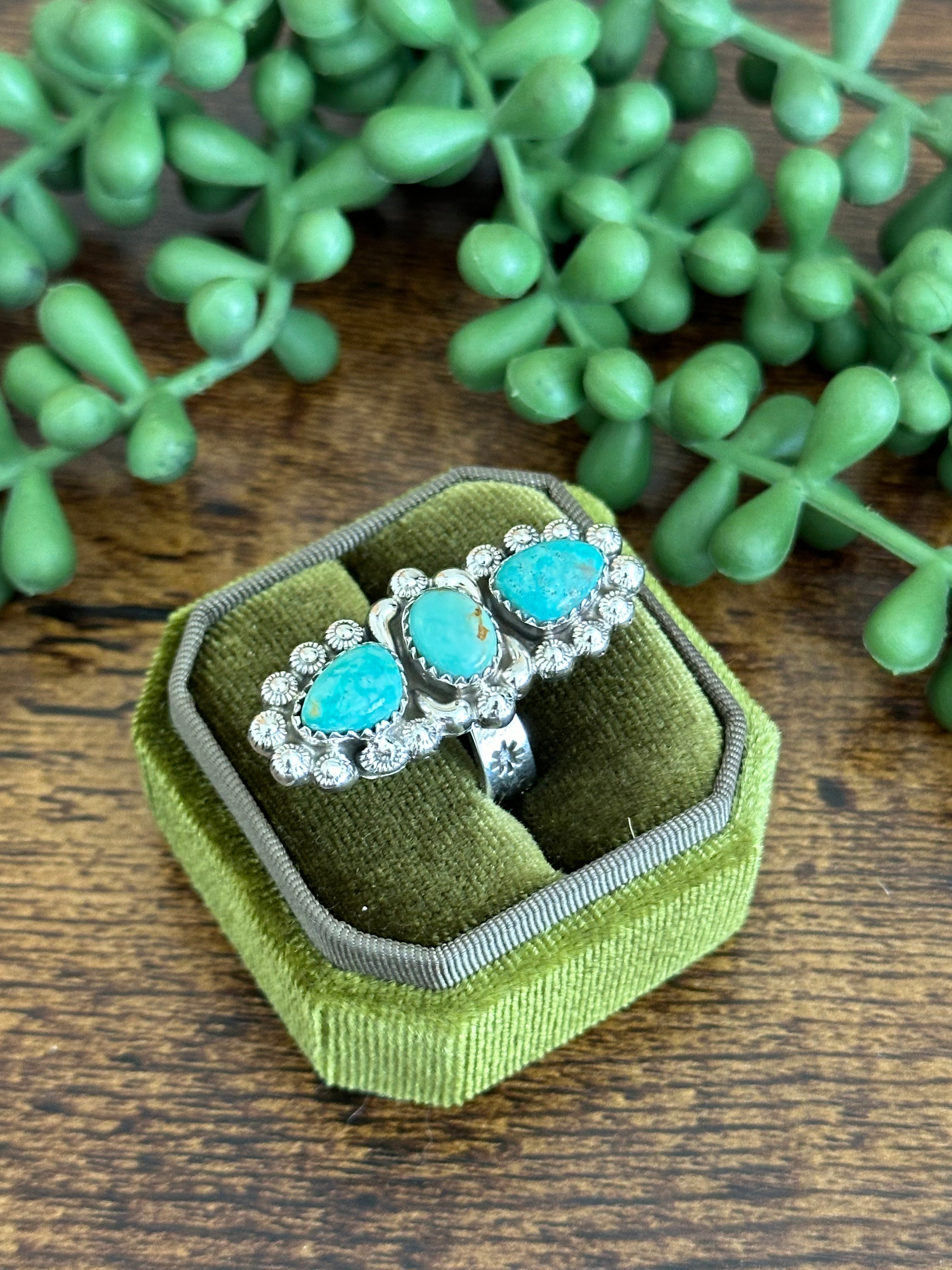 Southwest Handmade Kingman Turquoise & Sterling Silver Adjustable Ring