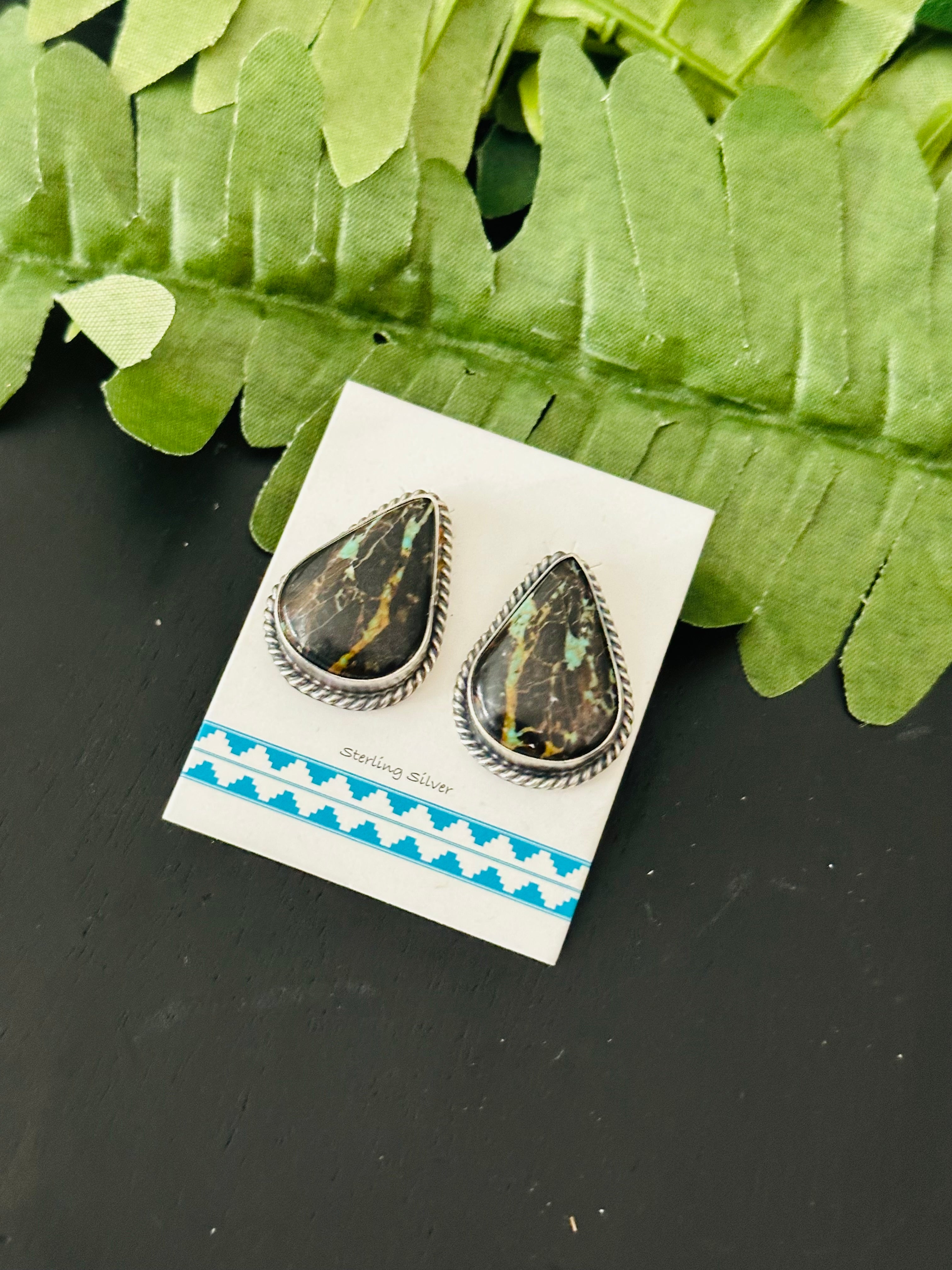 Pete Skeets Black Jack Turquoise & Sterling Silver Post Earrings