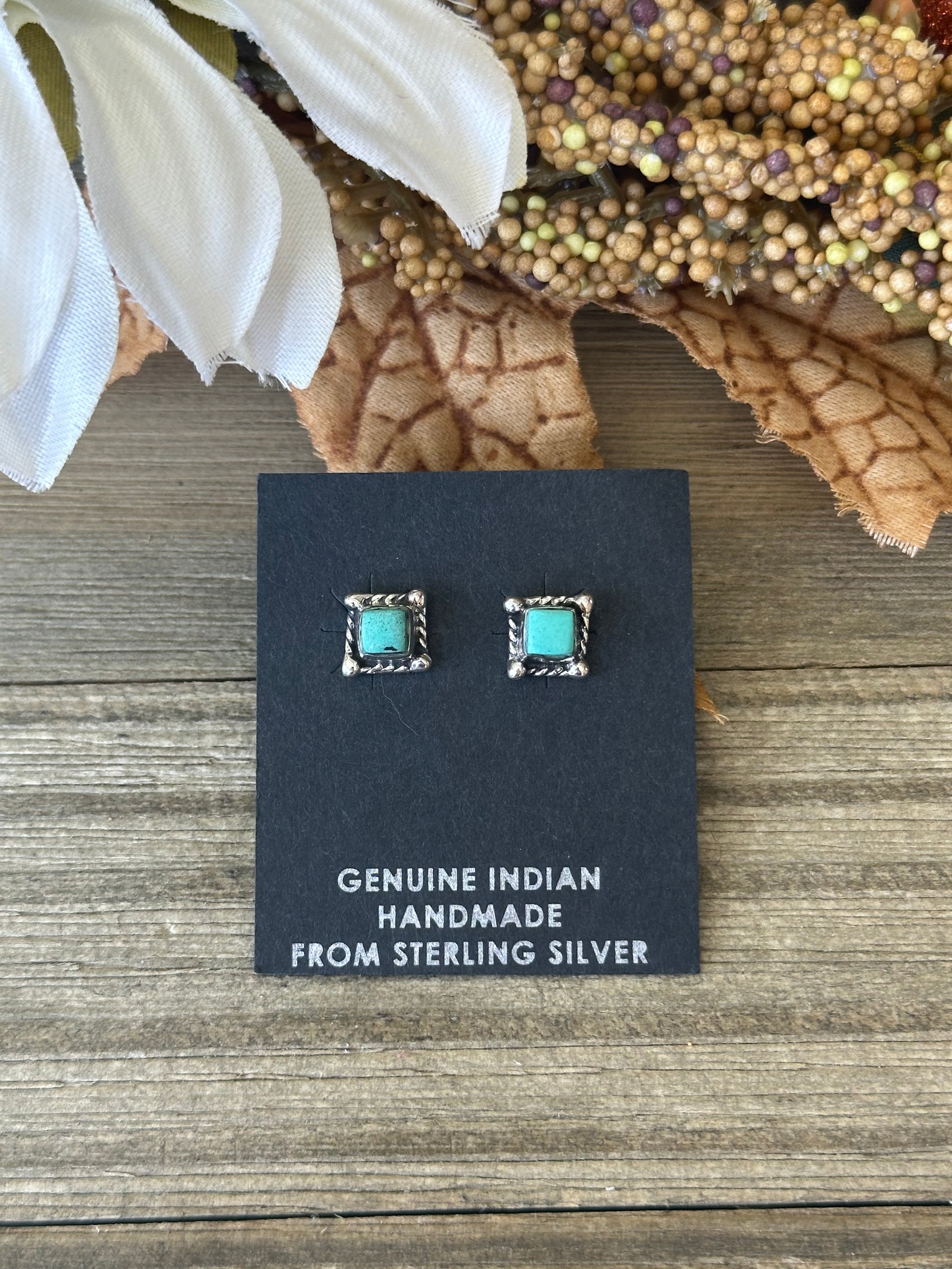 Navajo Made Kingman Turquoise & Sterling Silver Post Earrings