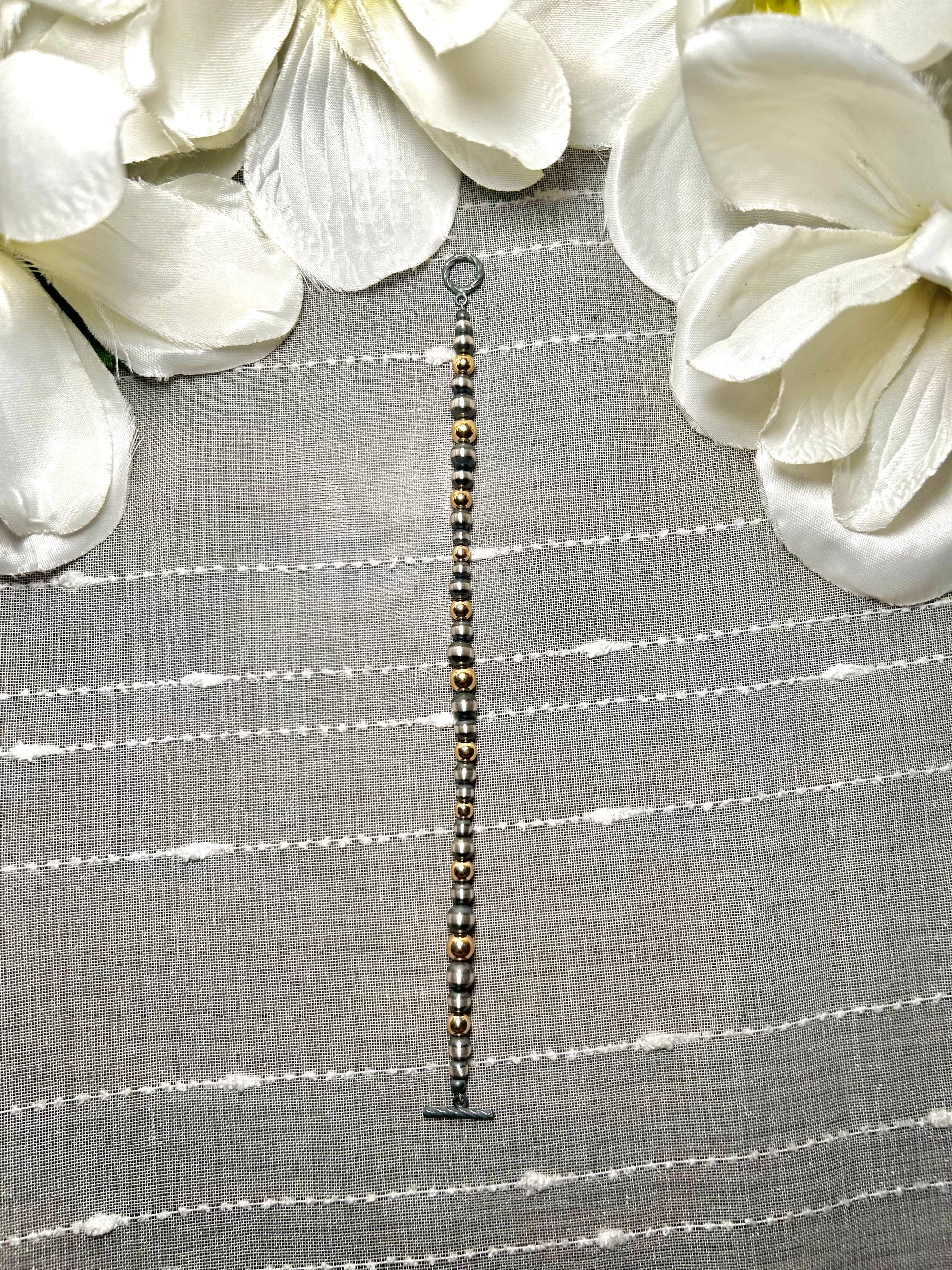 Navajo Made Strung 14k Gold Plate & Sterling Silver Link Bracelet