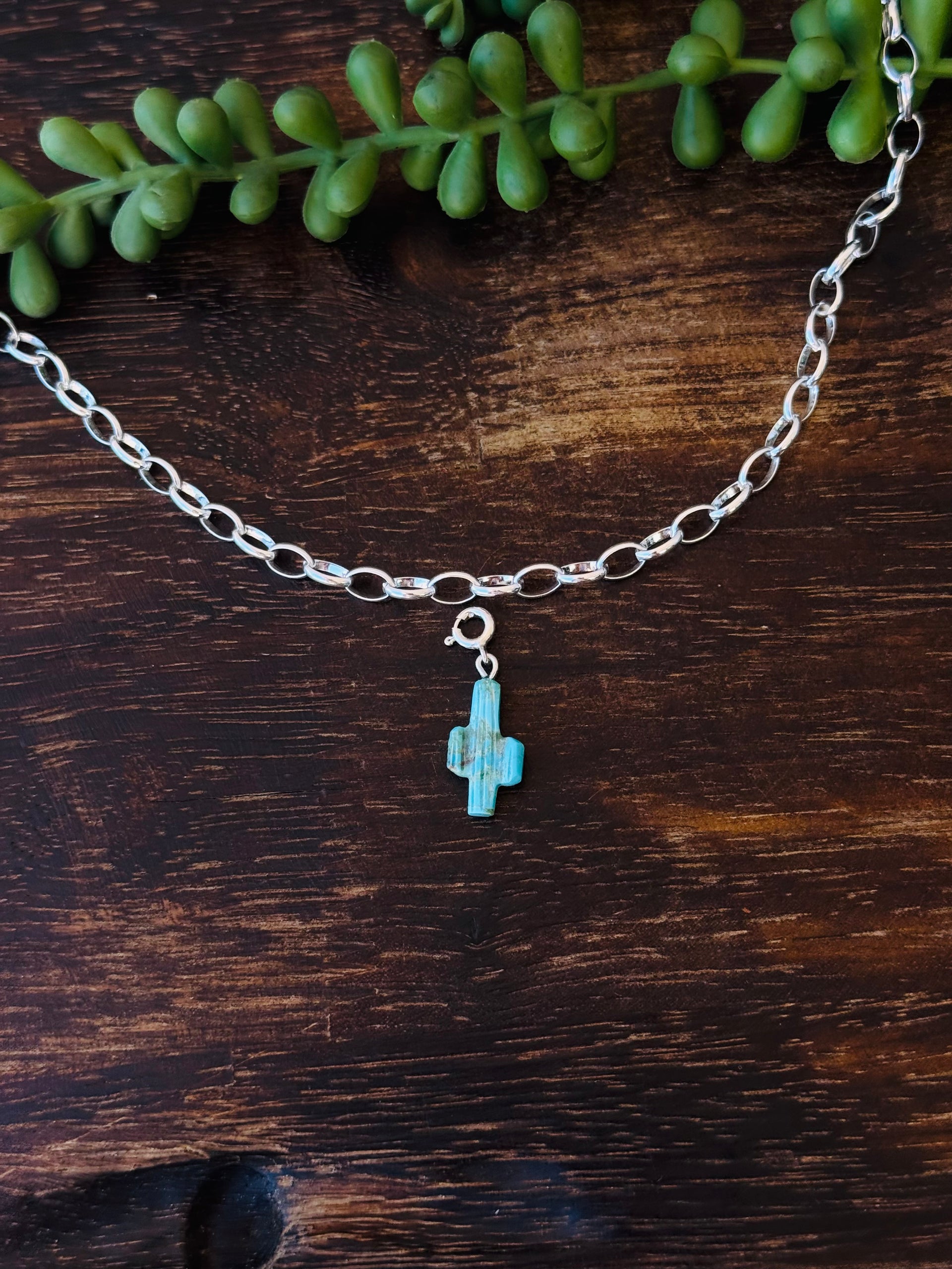 Navajo Made Mohave Turquoise & Sterling Silver Saguaro Charms