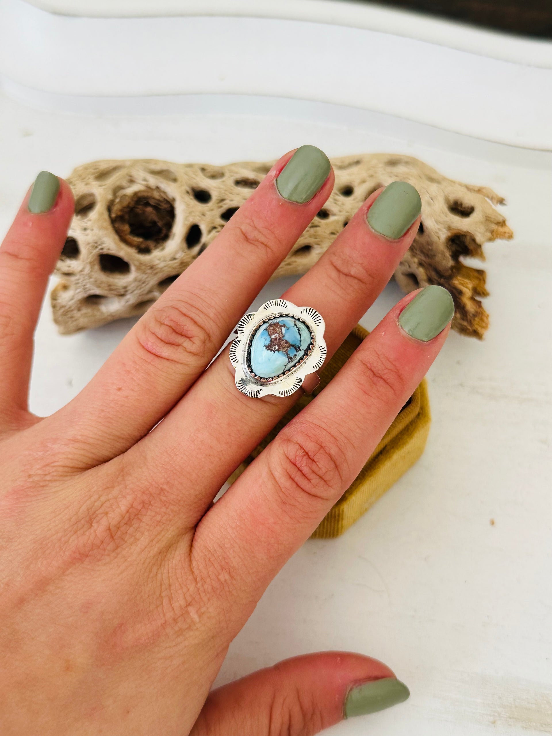 Southwest Handmade Golden Hills Turquoise & Sterling Silver Adjustable Ring