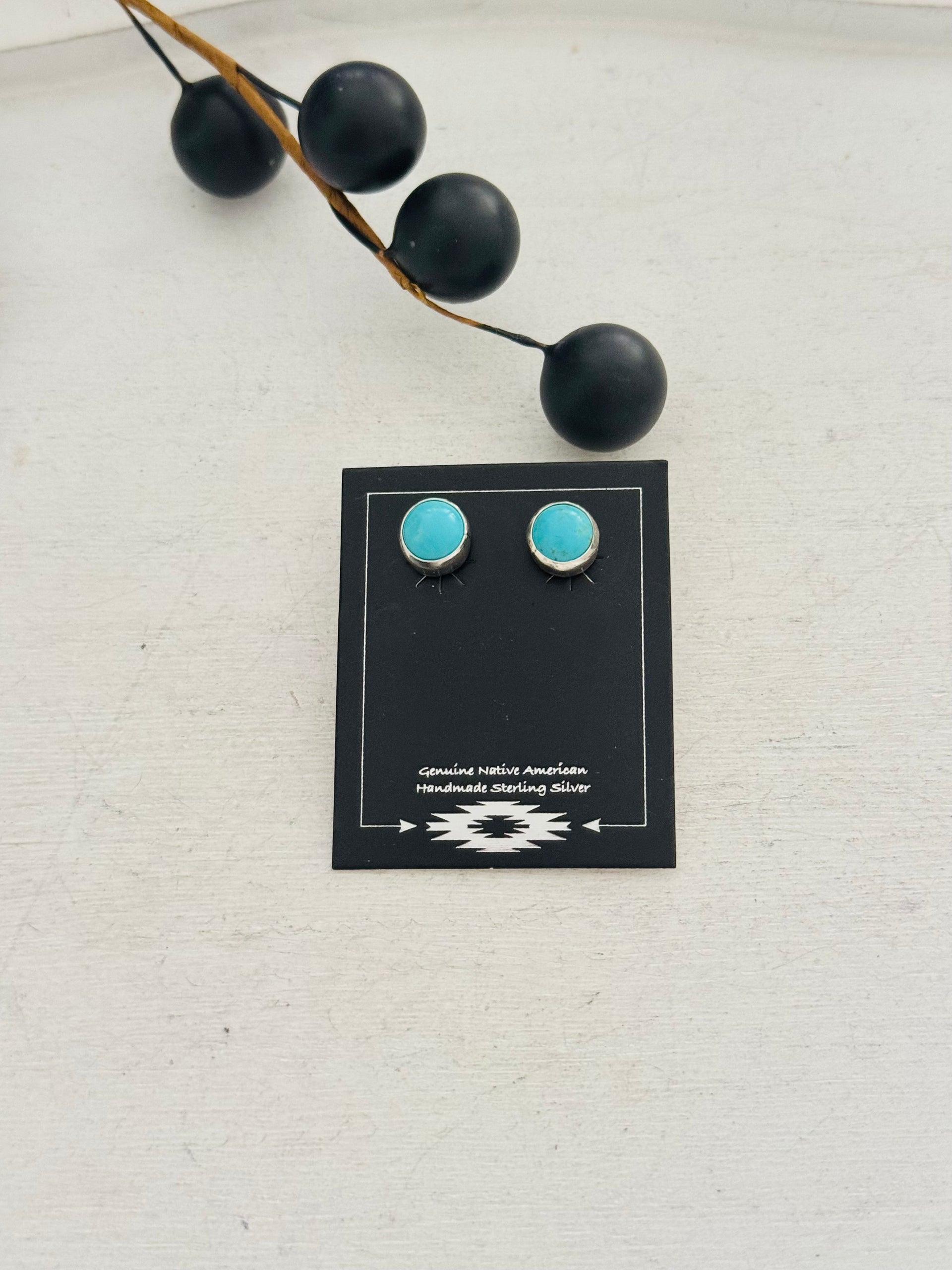 Navajo Made Kingman Turquoise & Sterling Silver Post Earrings