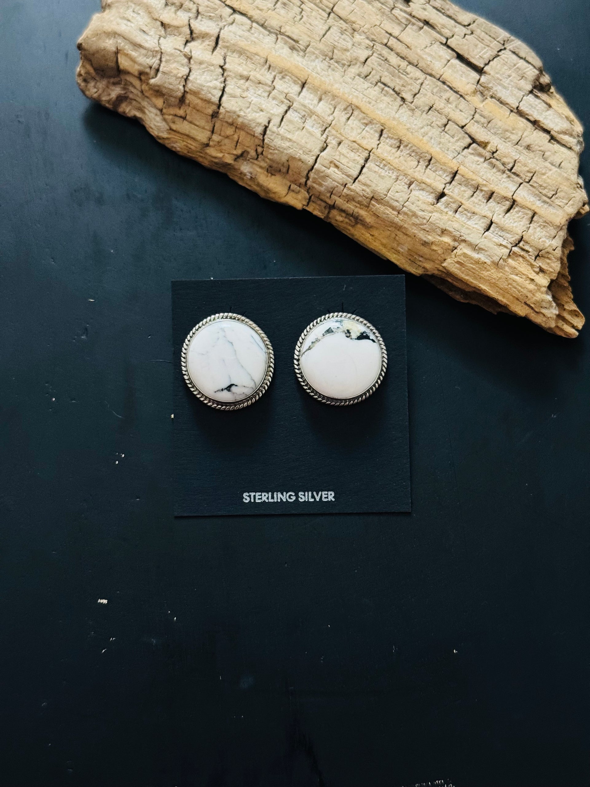 Navajo Made White Buffalo & Sterling Silver Post Earrings