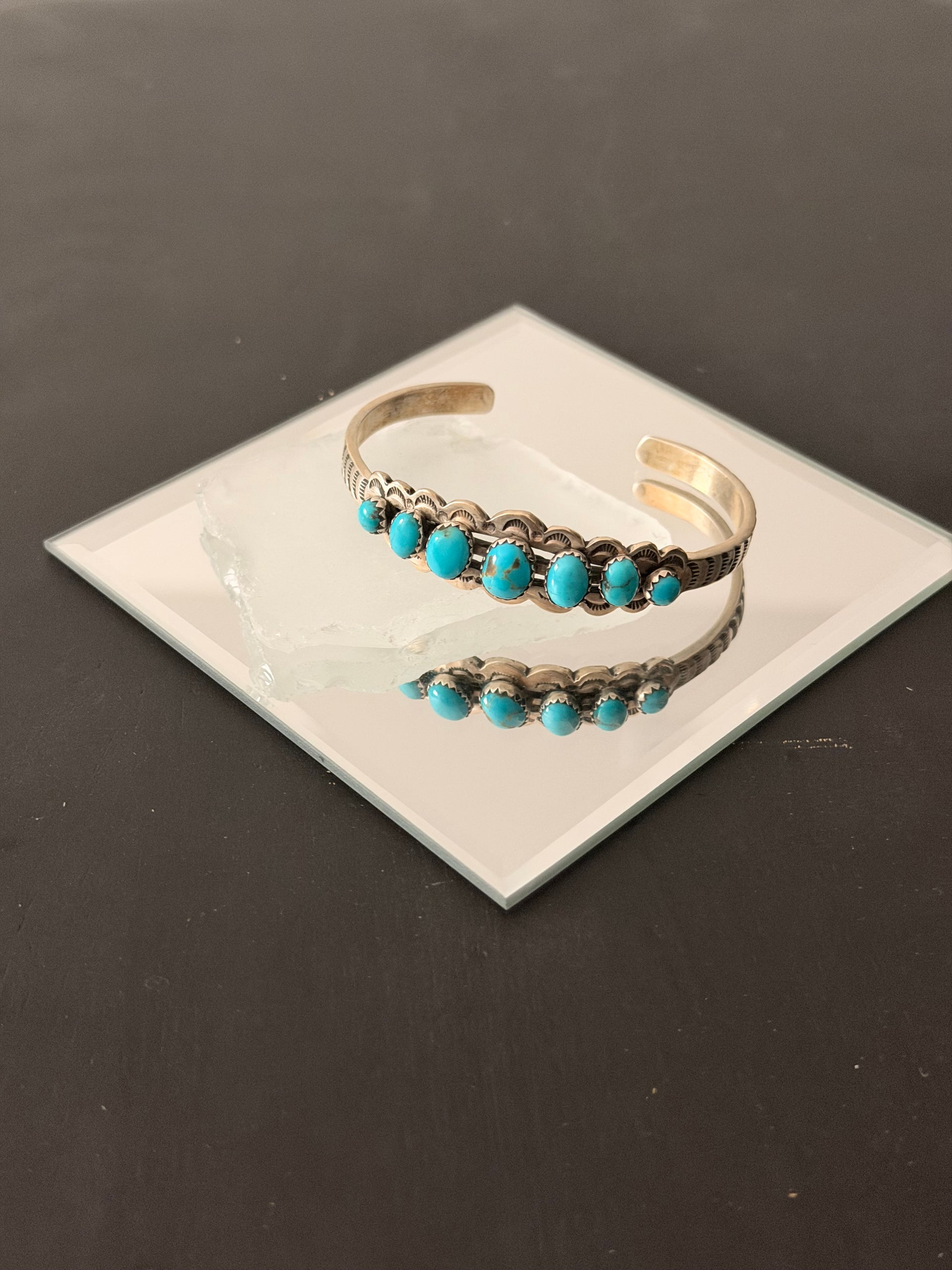 Navajo Made Kingman Turquoise & Sterling Silver Cuff Bracelet