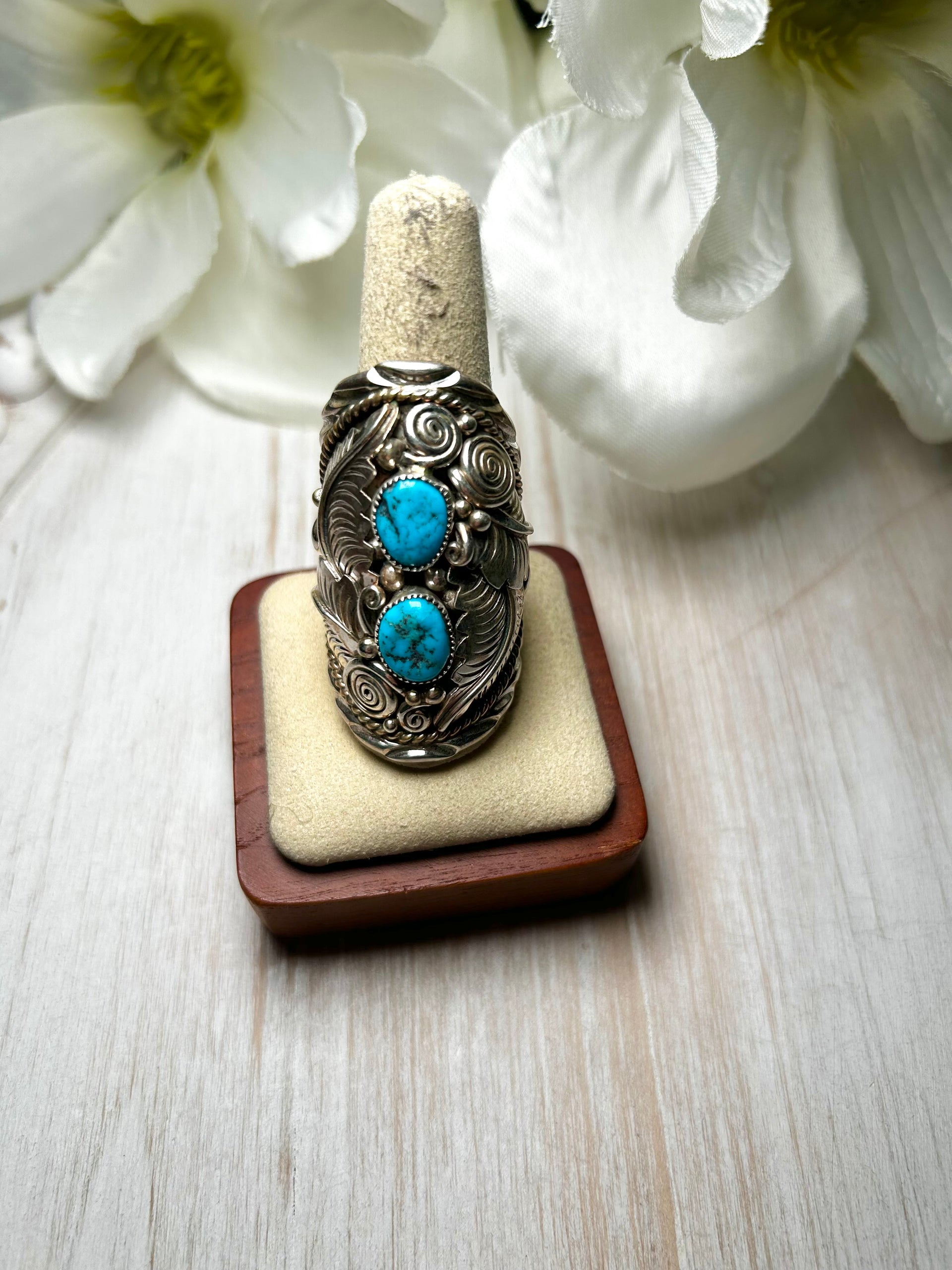 Julia Etsitty Kingman Turquoise & Sterling Silver Ring Size 10.25