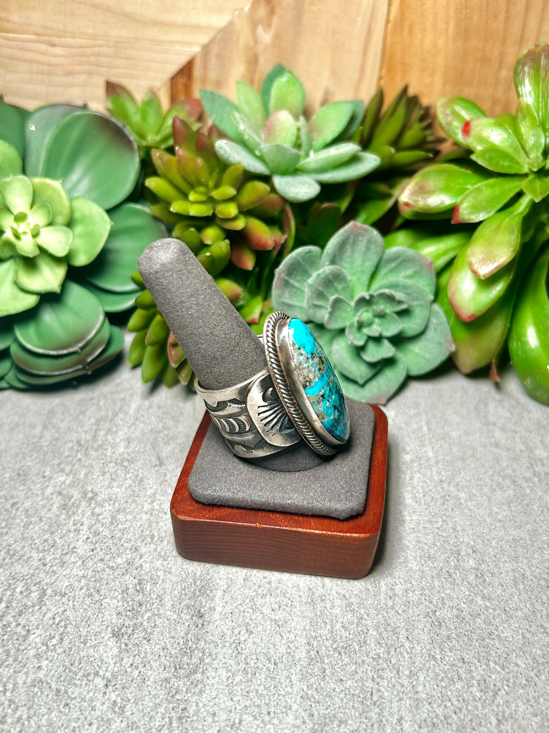 Navajo Made Thunder Mountain Turquoise & Sterling Silver Ring Size 12.5