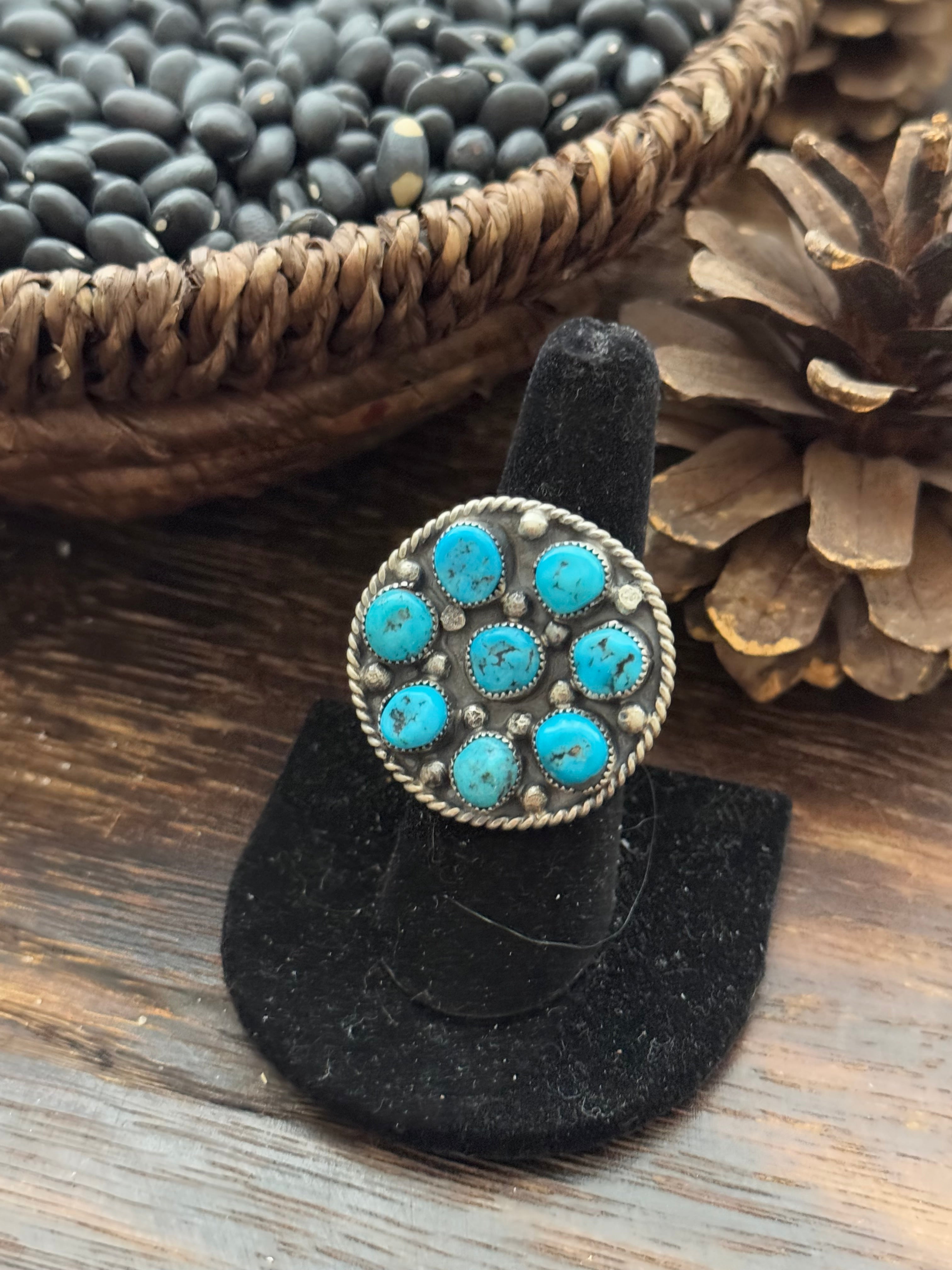 Navajo Made Kingman Turquoise & Sterling Silver Adjustable Ring