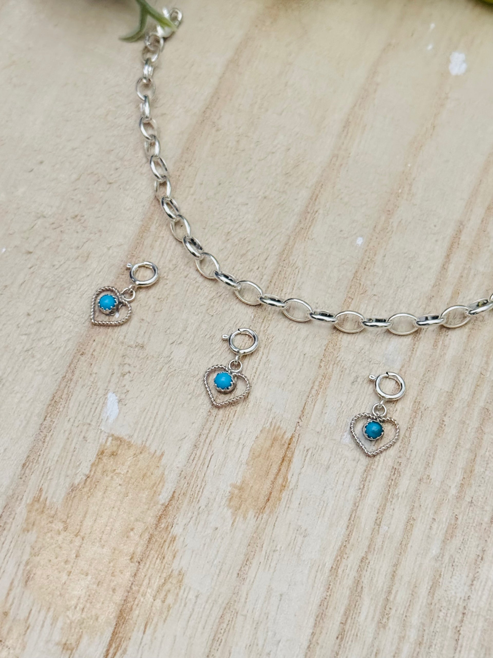Navajo Made Turquosie & Sterling Silver Heart Cast Charms