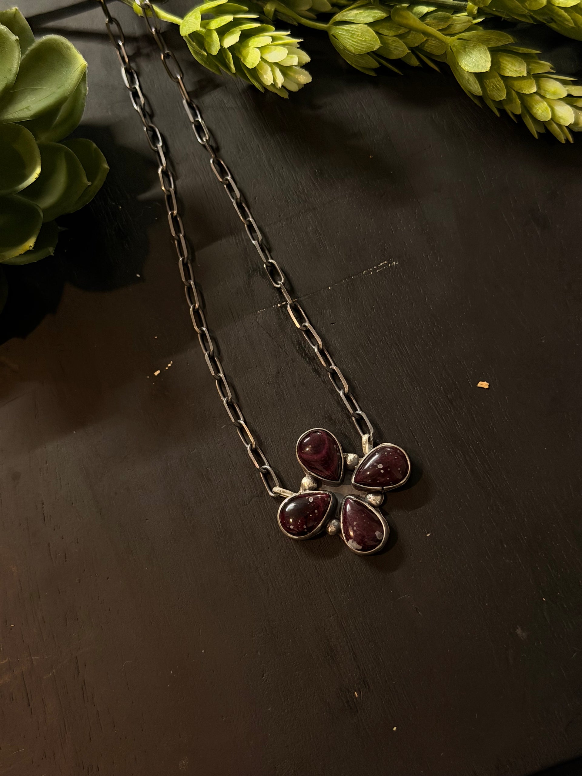 Myra Bennaly Purple Spiny Oyster & Sterling Silver Cluster Necklace