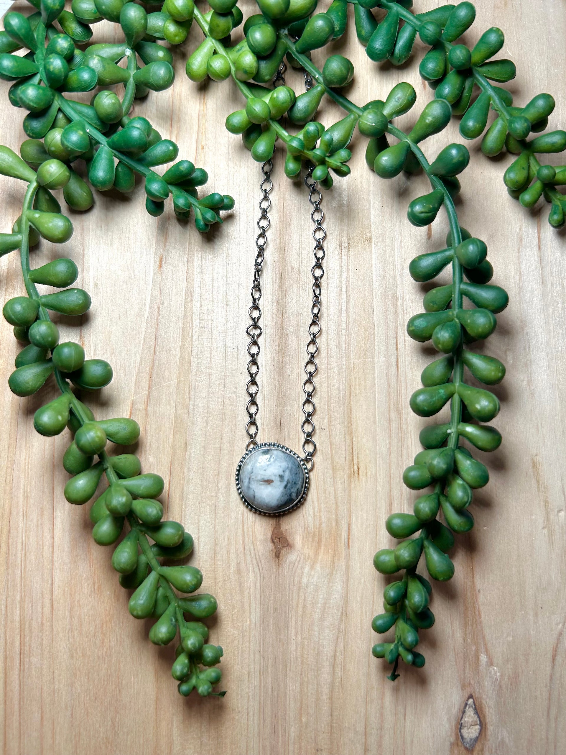 Navajo Made White Buffalo & Sterling Silver Necklace