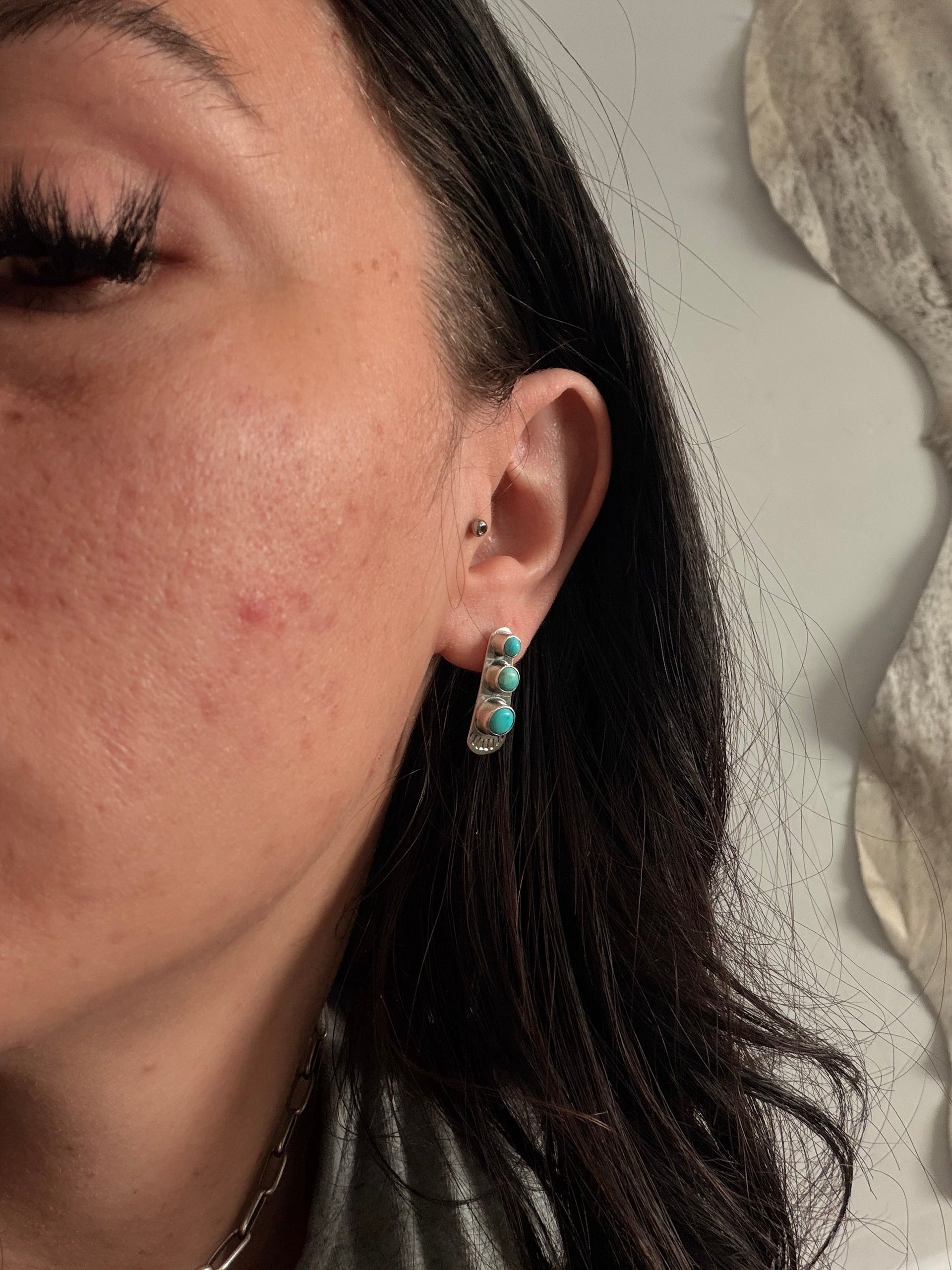 Navajo Made Kingman Turquoise & Sterling Silver Post Earrings