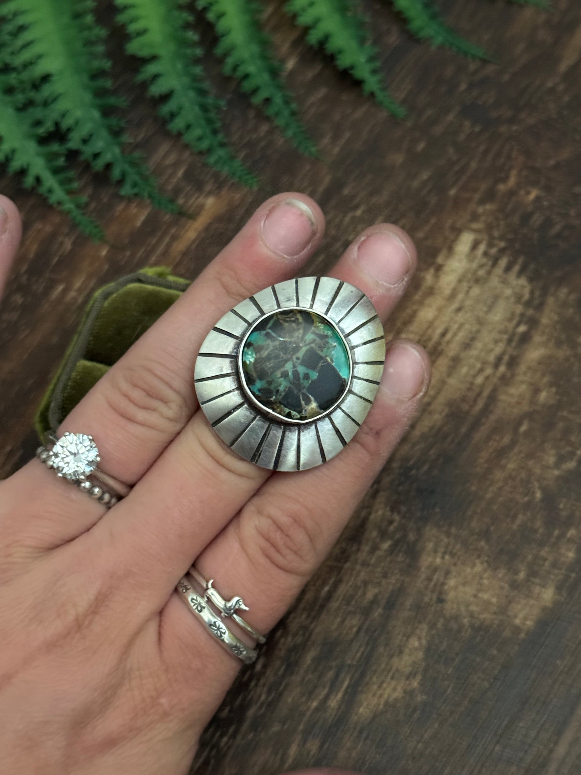 Jamison Hosky Black Jack Turquoise & Sterling Silver Ring Size 6.5