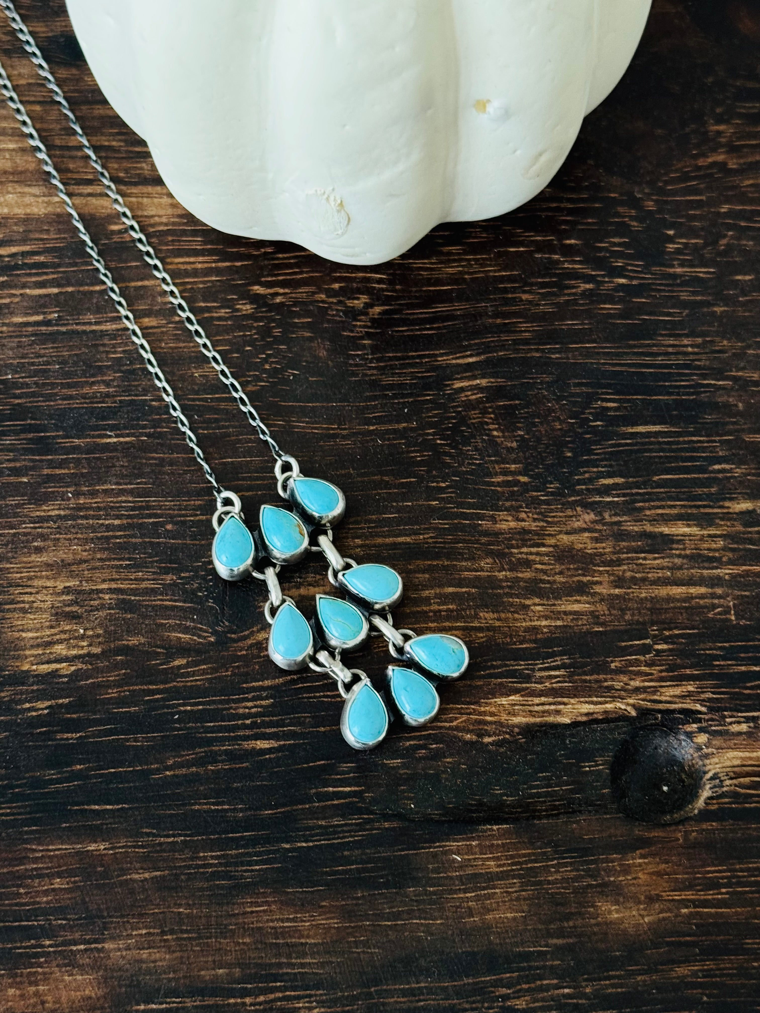 Navajo Made Kingman Turquoise & Sterling Silver Necklace