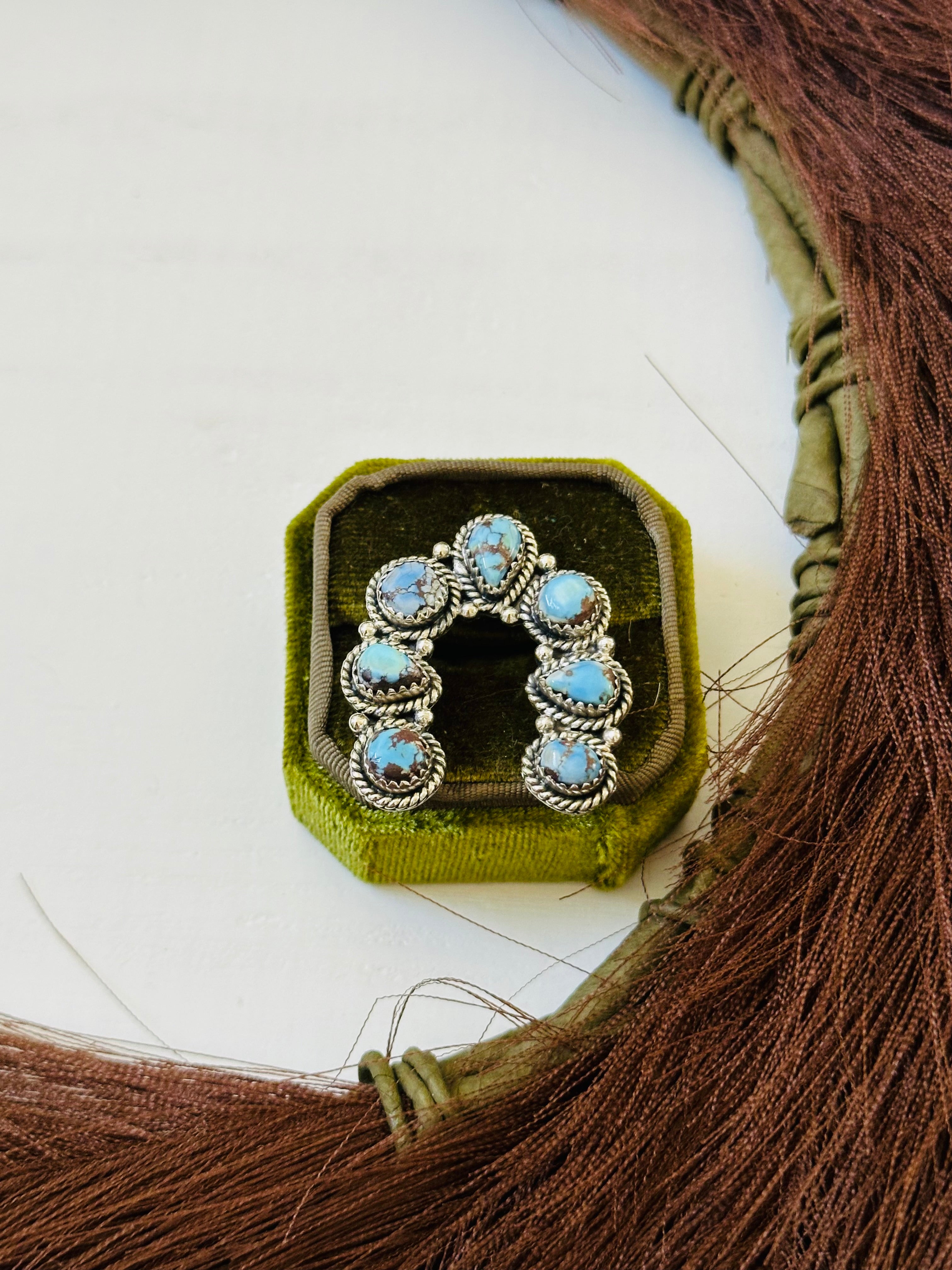 TTD “Prosperous” Golden Hills Turquoise & Sterling Silver Adjustable Cluster Naja Ring