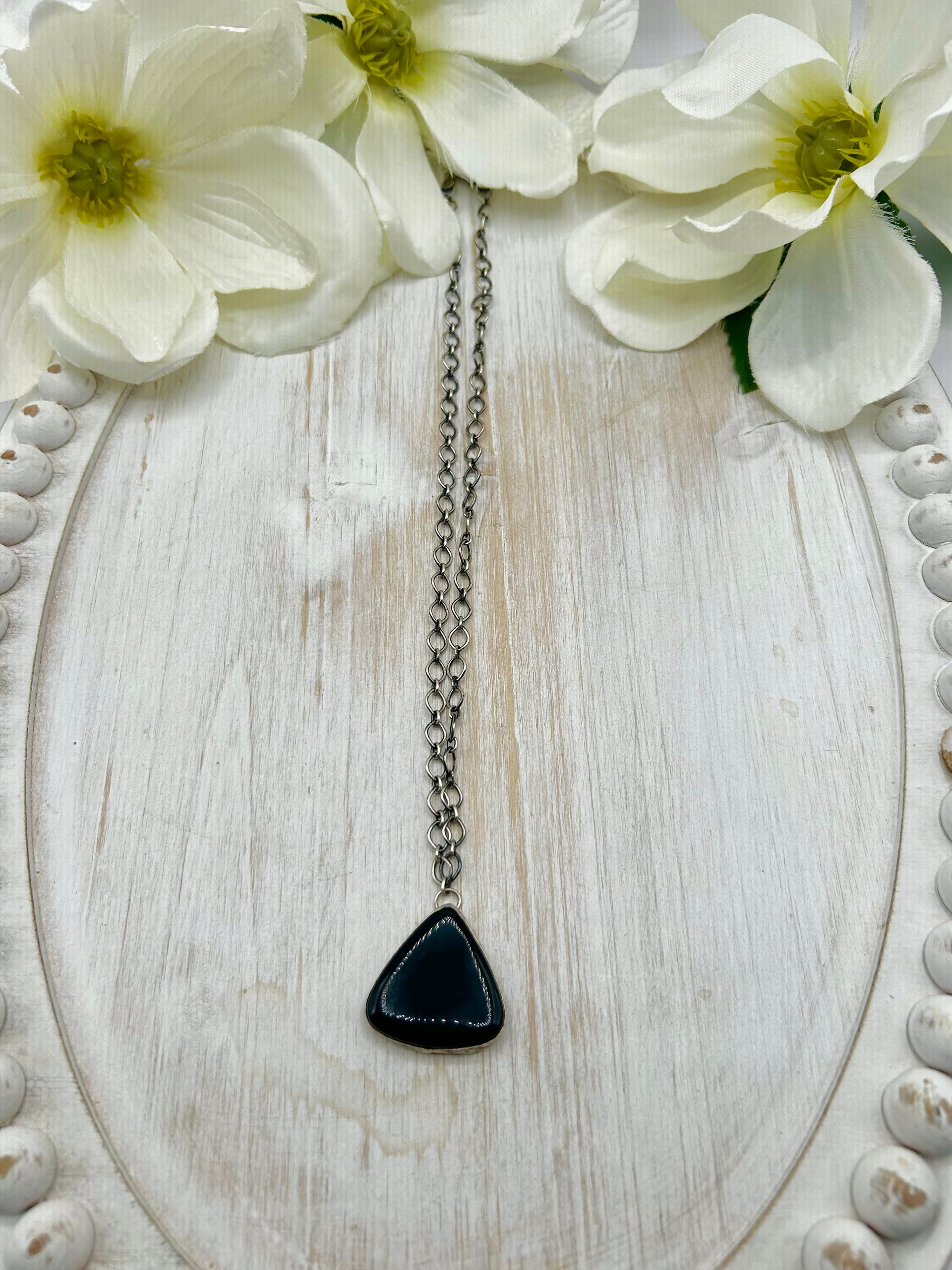 Navajo Made Onyx & Sterling Silver Necklace